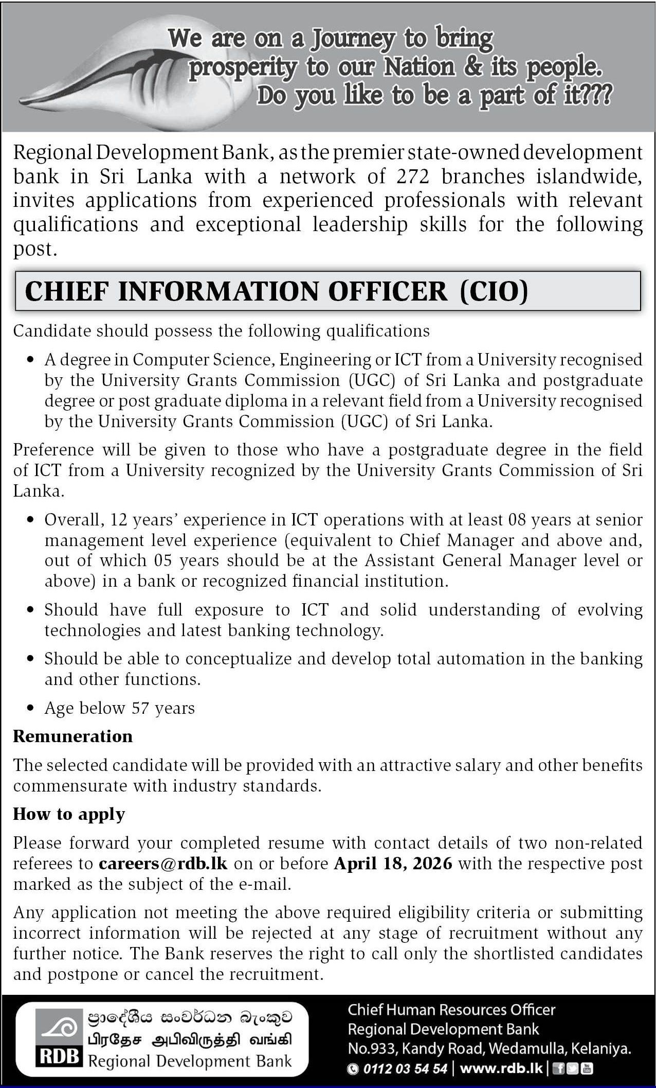 Chief Information Officer - Regional Development Bank