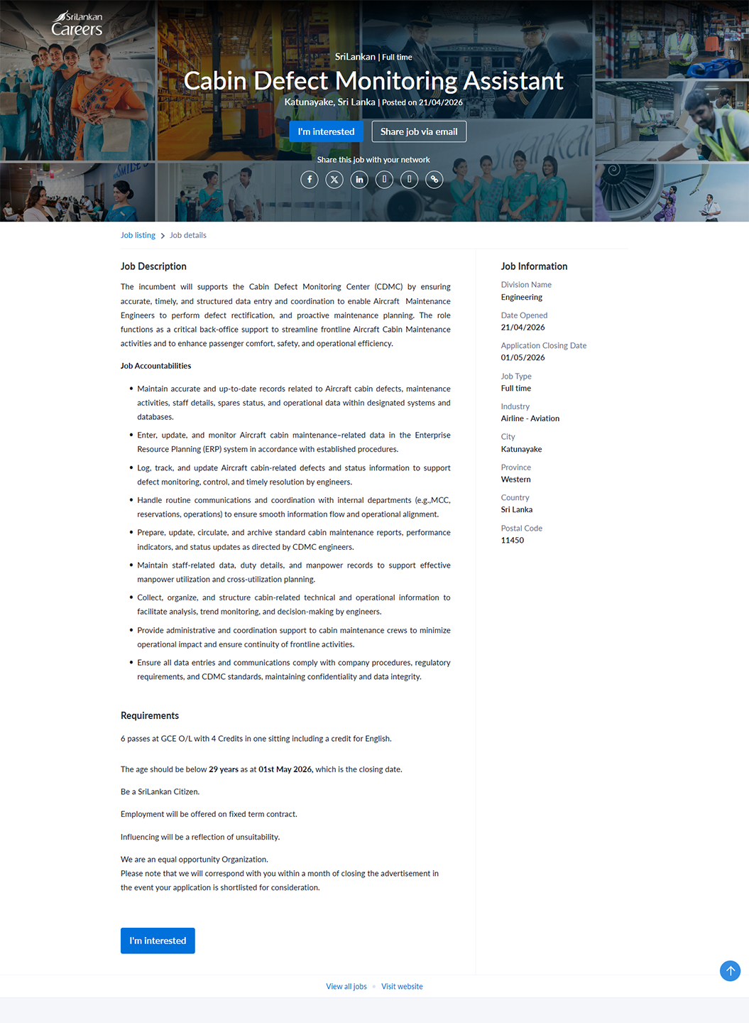 Cabin Defect Monitoring Assistant - SriLankan Airlines Limited