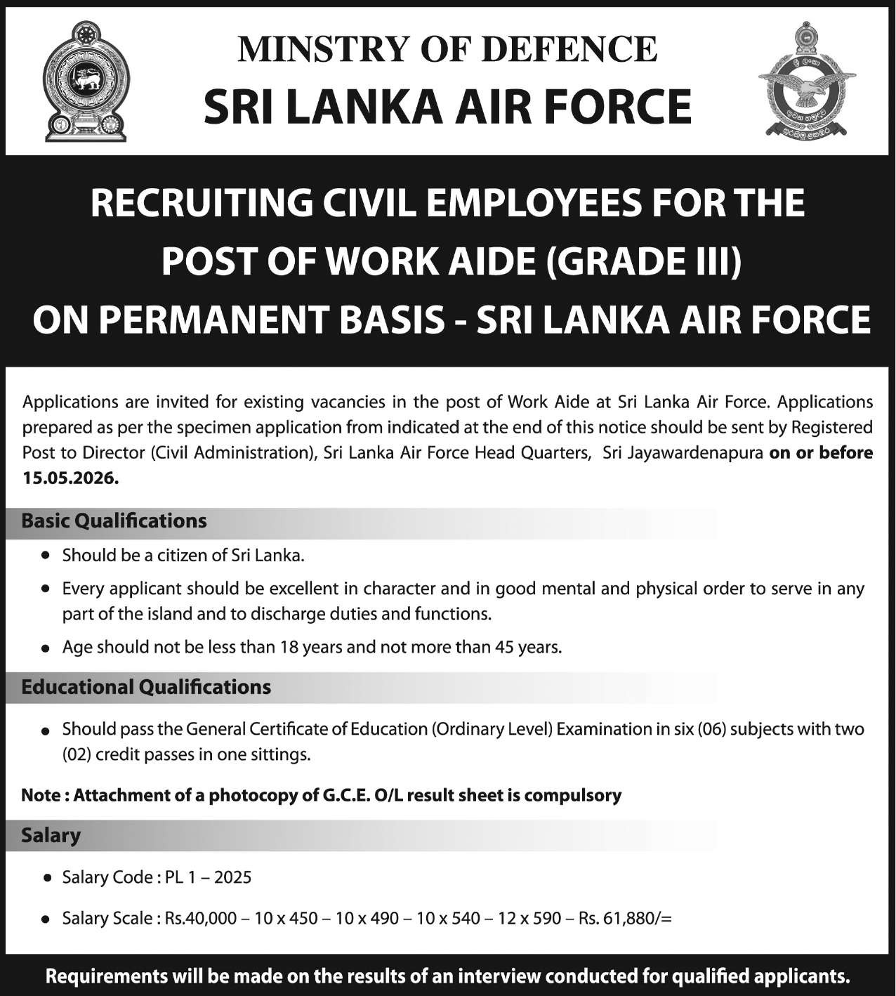 Work Aide - Sri Lanka Air Force