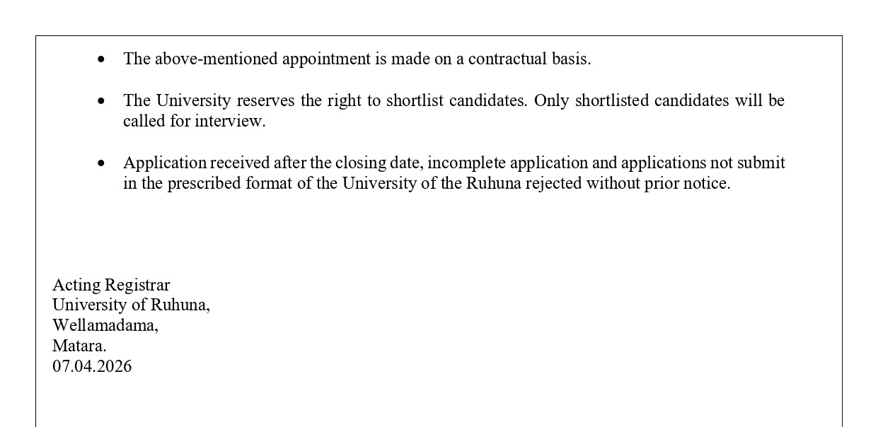 Assistant Registrar (Legal & Documentation) - University of Ruhuna