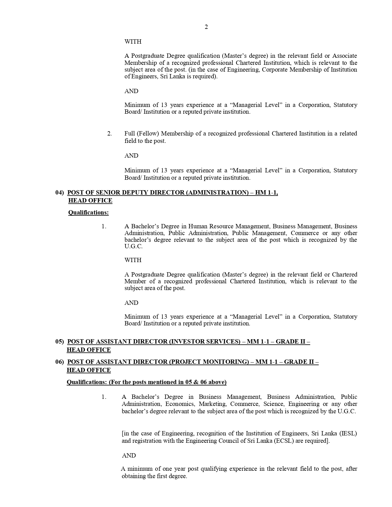 Director, Senior Deputy Director, Assistant Director, Zone Management Officer, Accounts Officer - Board of Investment of Sri Lanka