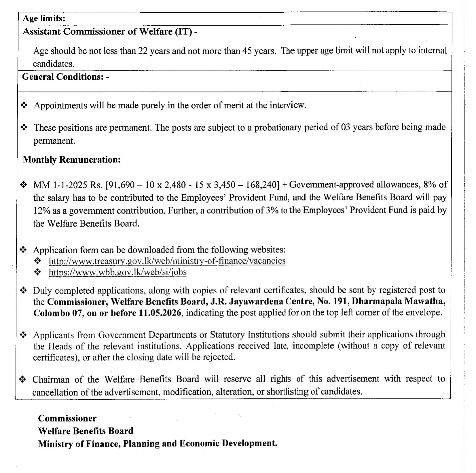 Assistant Commissioner of Welfare (IT) - Welfare Benefits Board