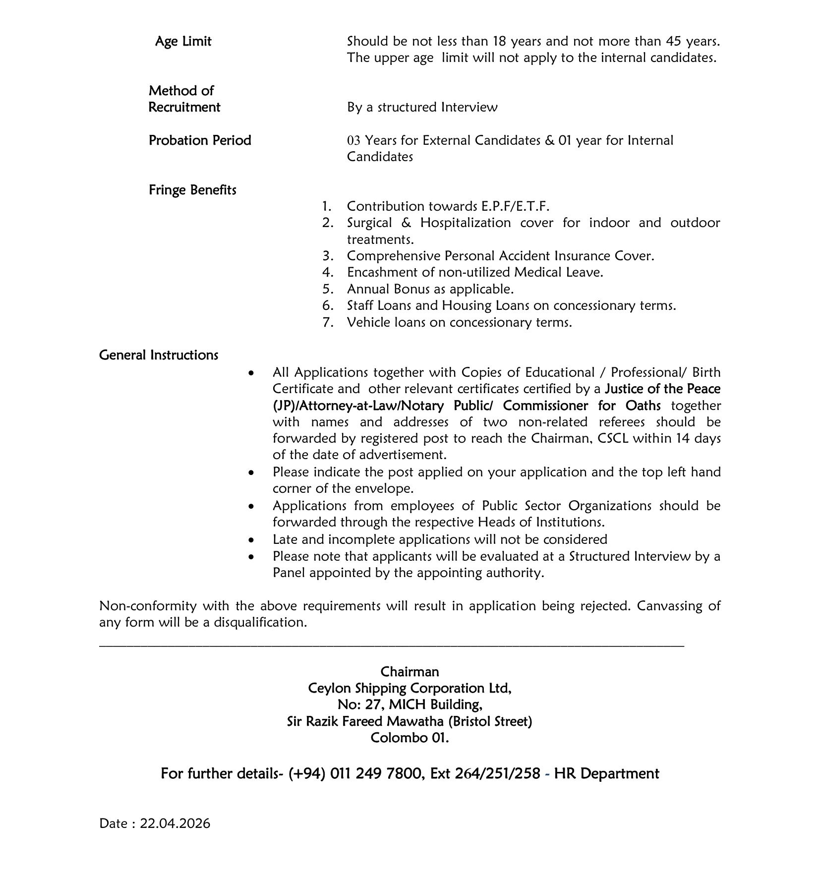 Internal Audit Officer - Ceylon Shipping Corporation Ltd