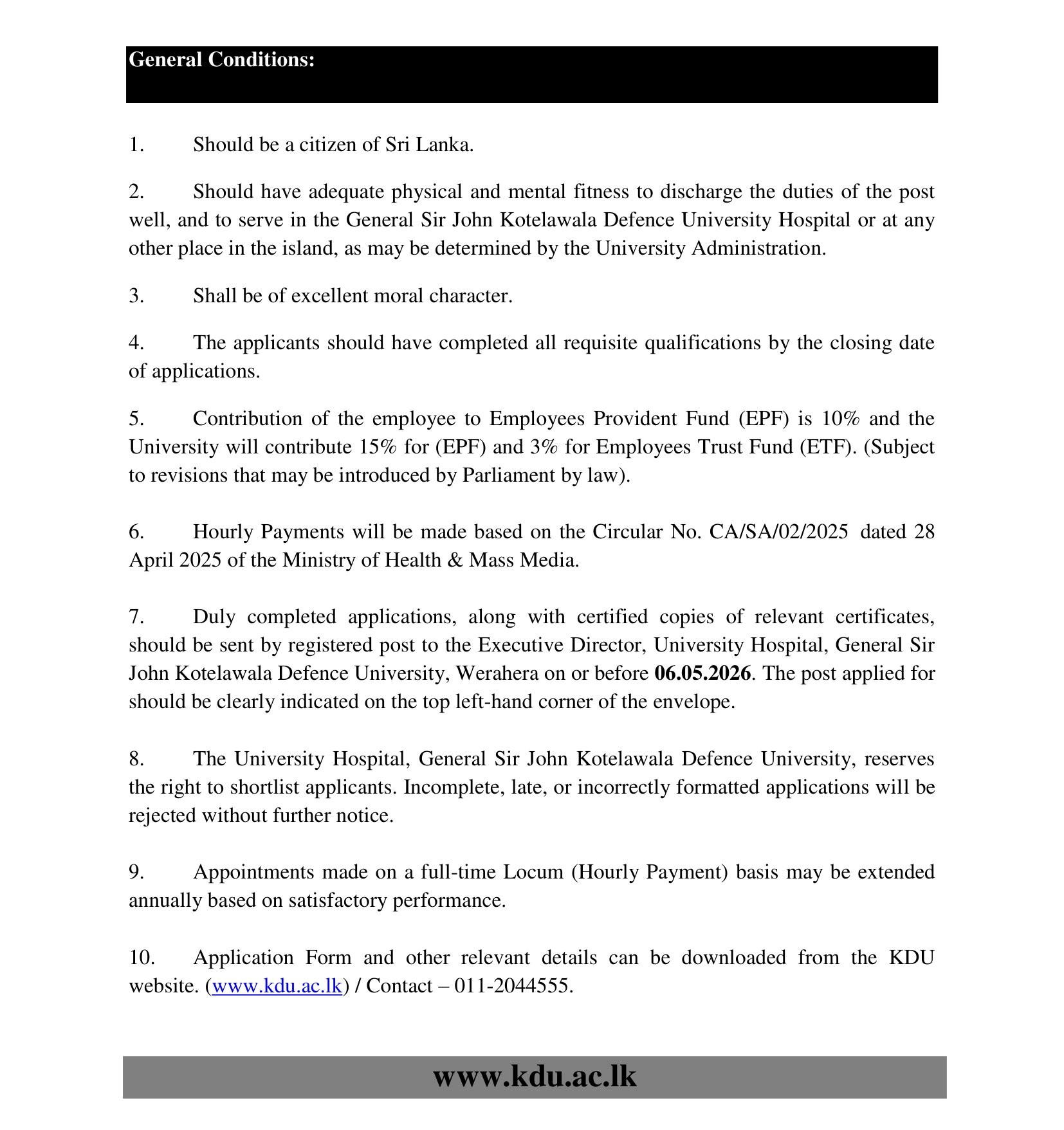 Nursing Sister - University Hospital - General Sir John Kotelawala Defence University