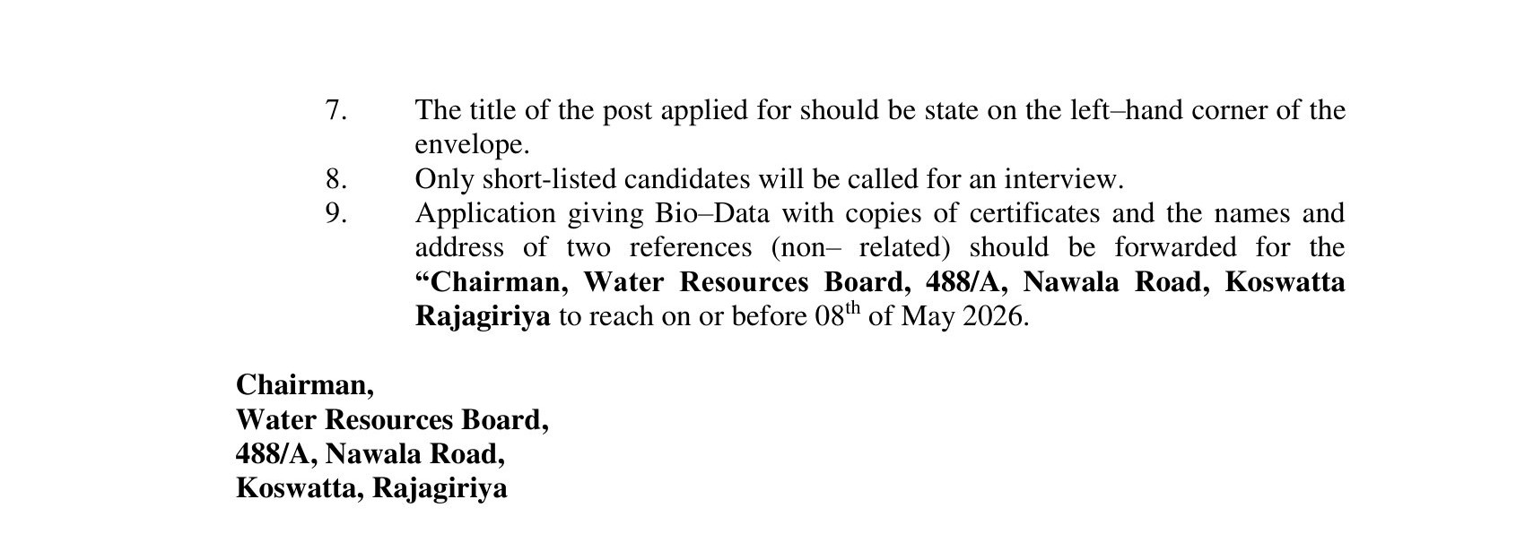 Manager (Procurement), Transport/Logistics Officer, Investigation Officer, Electrician, Office Aid - Water Resources Board