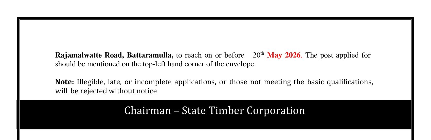 General Manager, Additional General Manager, Assistant Manager (Human Resources) - State Timber Corporation
