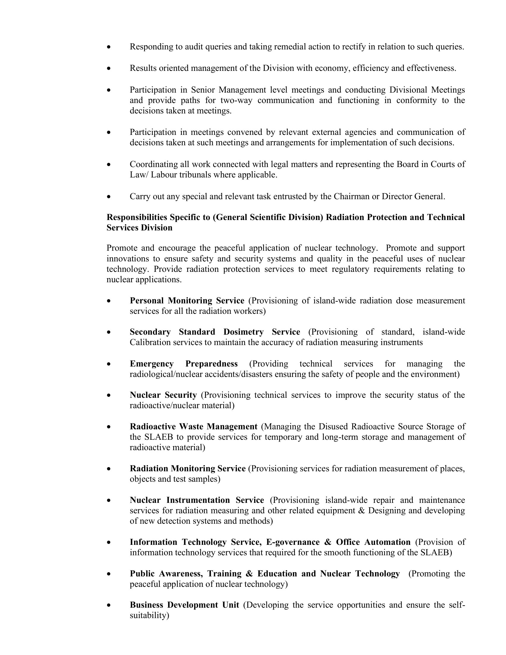 Director (General Scientific Division) - Sri Lanka Atomic Energy Board