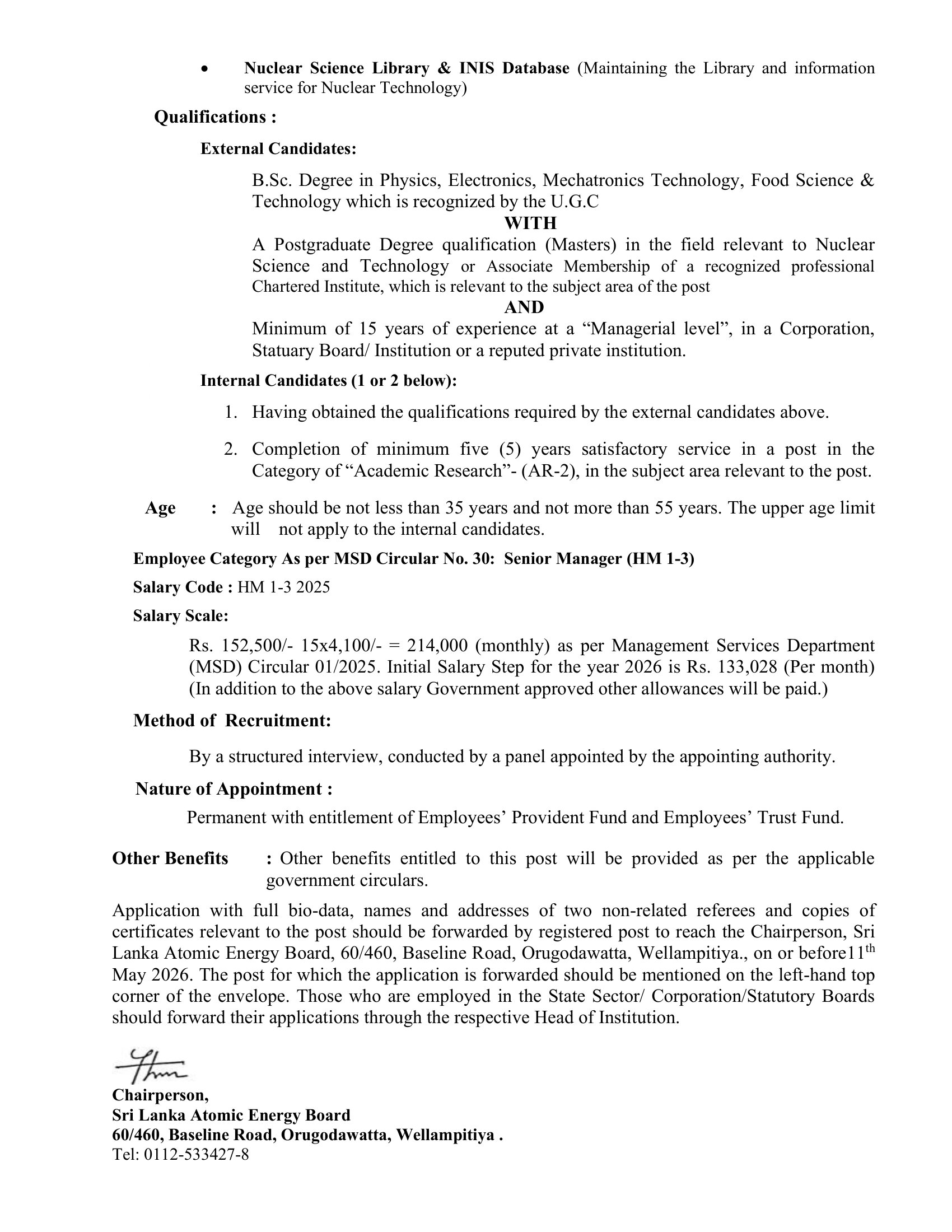 Director (General Scientific Division) - Sri Lanka Atomic Energy Board