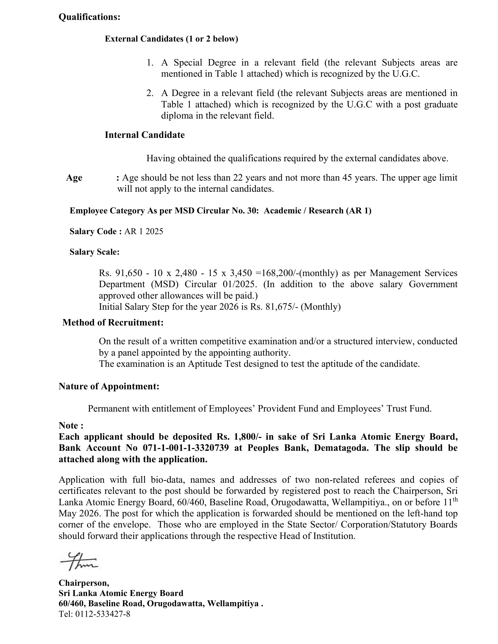 Scientific Officer - Sri Lanka Atomic Energy Board