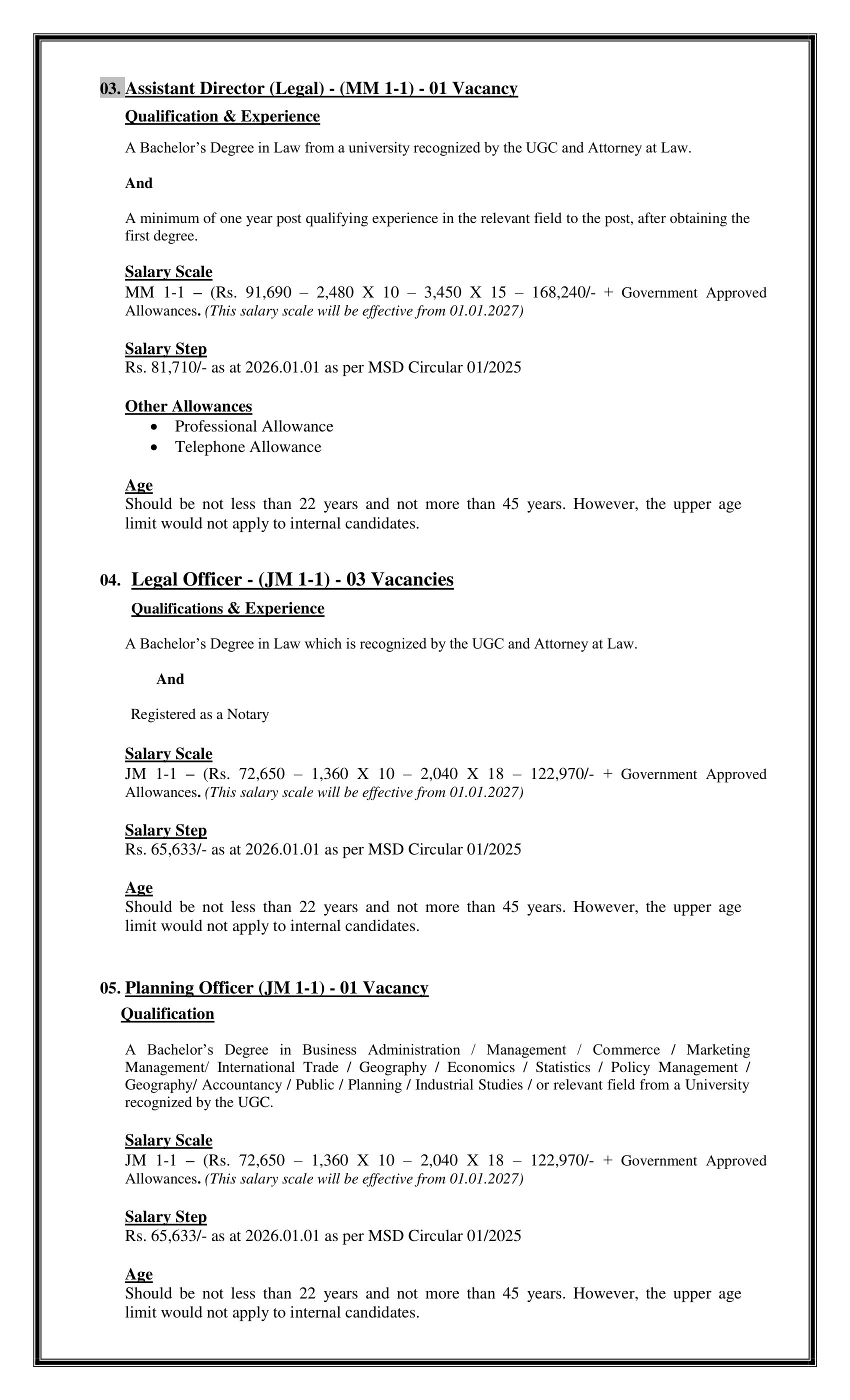 Director (Finance), Assistant Director (Monitoring, Legal), Legal Officer, Planning Officer, Procurement Officer, Enforcement & Regional Development Assistant, Technician - National Gem & Jewellery Authority