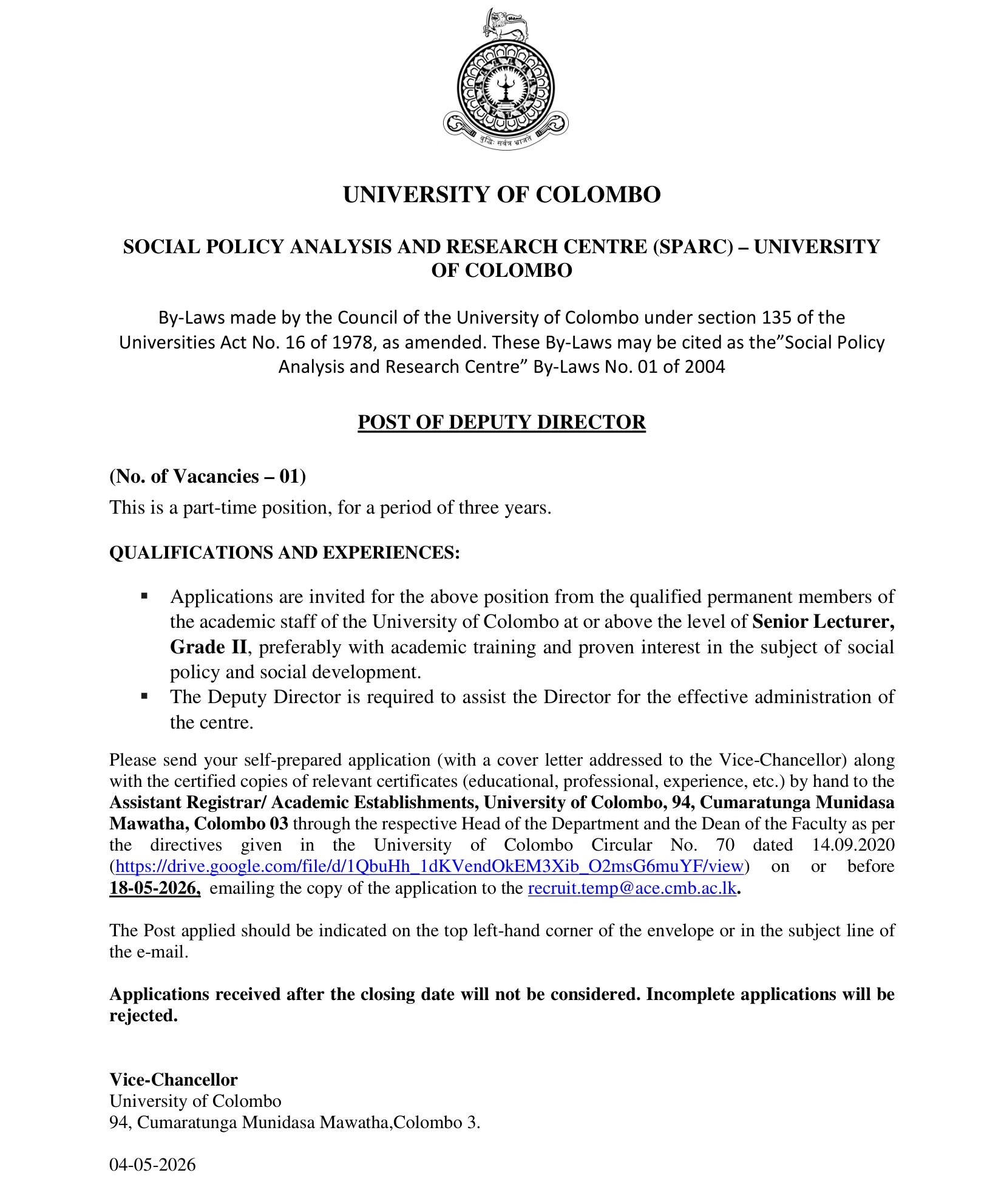 Director - University of Colombo