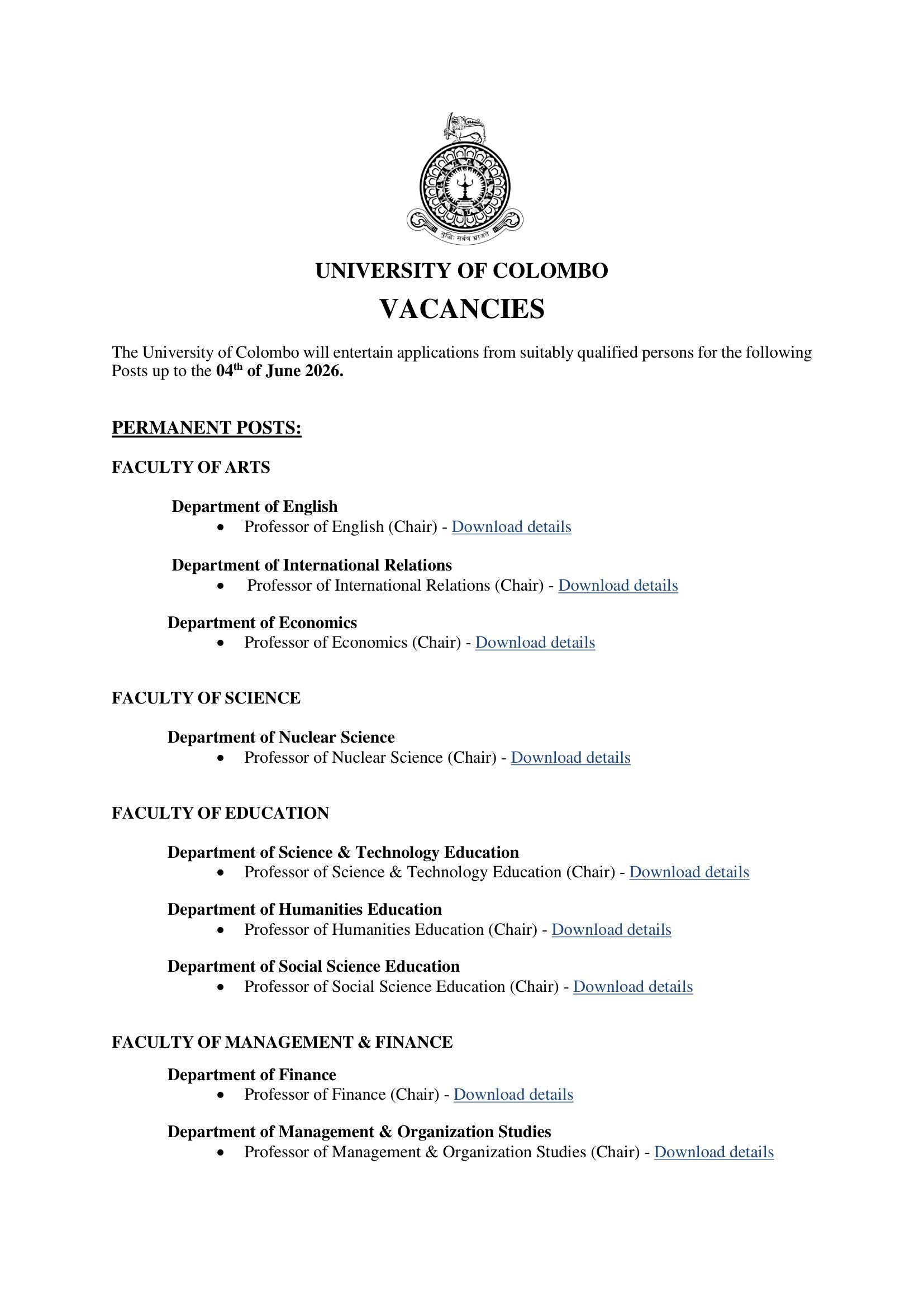 Professor - University of Colombo