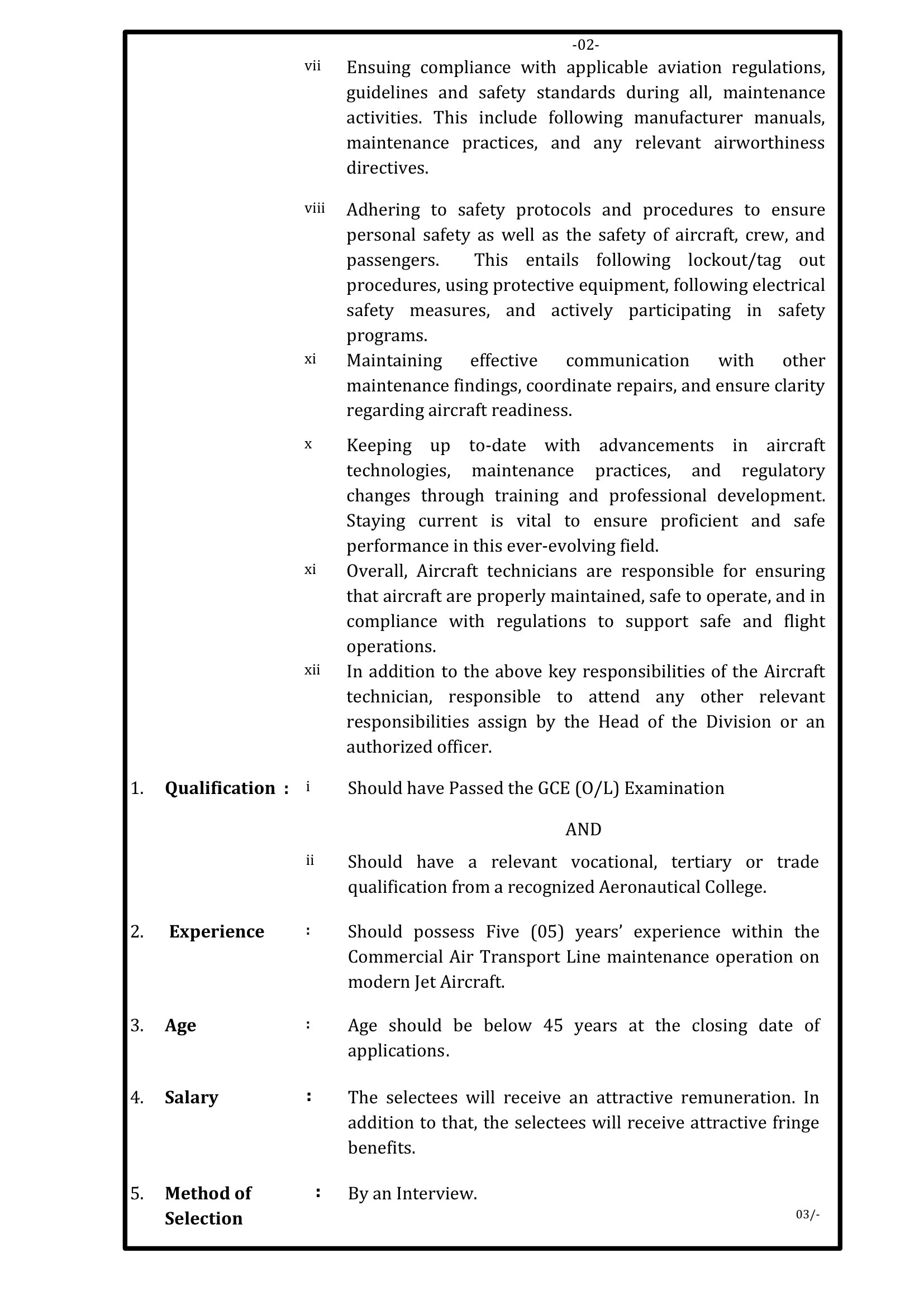 Aircraft Technician, Assistant Manager (Human Resources) - Airport and Aviation Services (Sri Lanka) (Private) Limited 