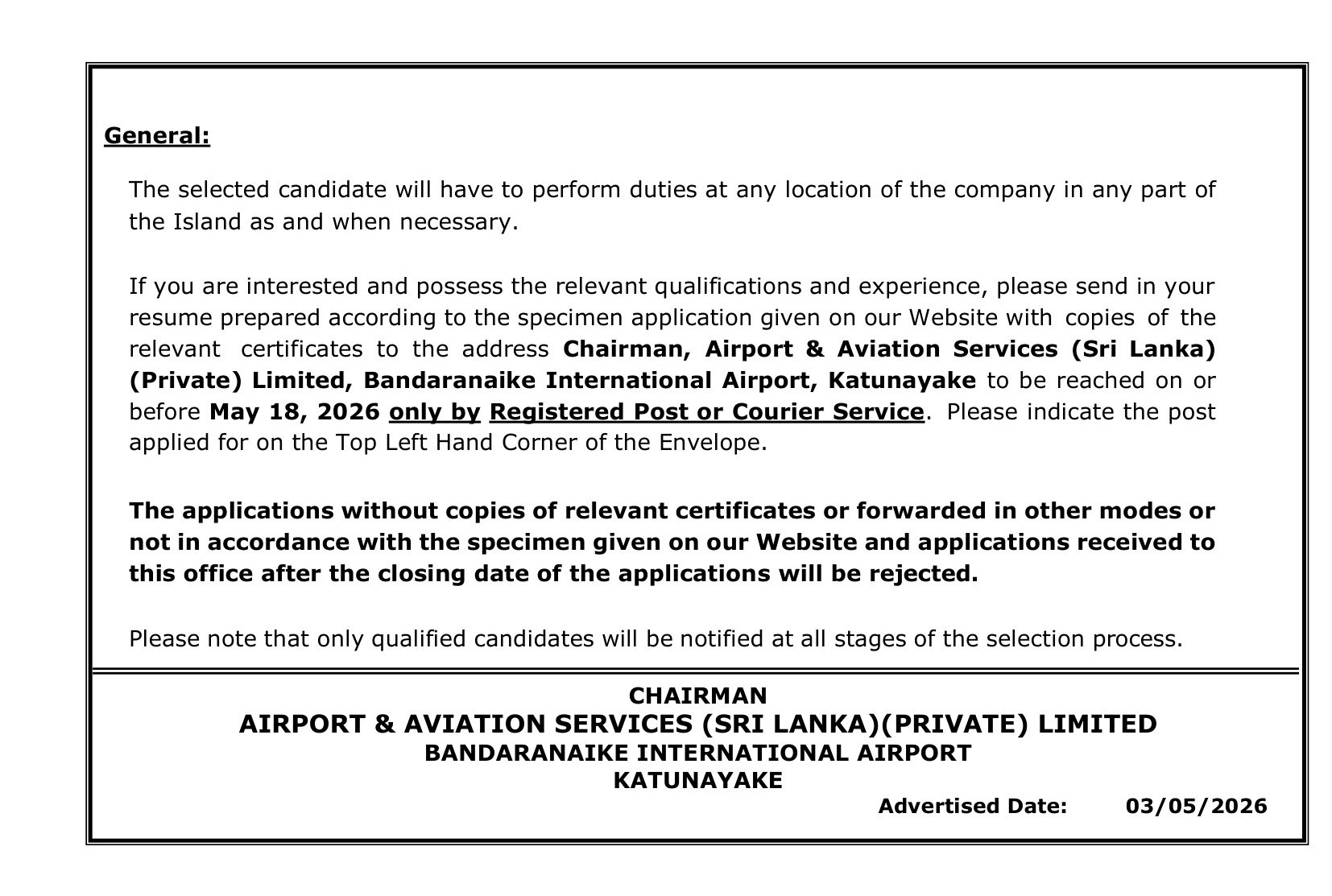 Air Traffic Service Instructor, Trainee Statistics & Research Assistant - Airport and Aviation Services (Sri Lanka) (Private) Limited