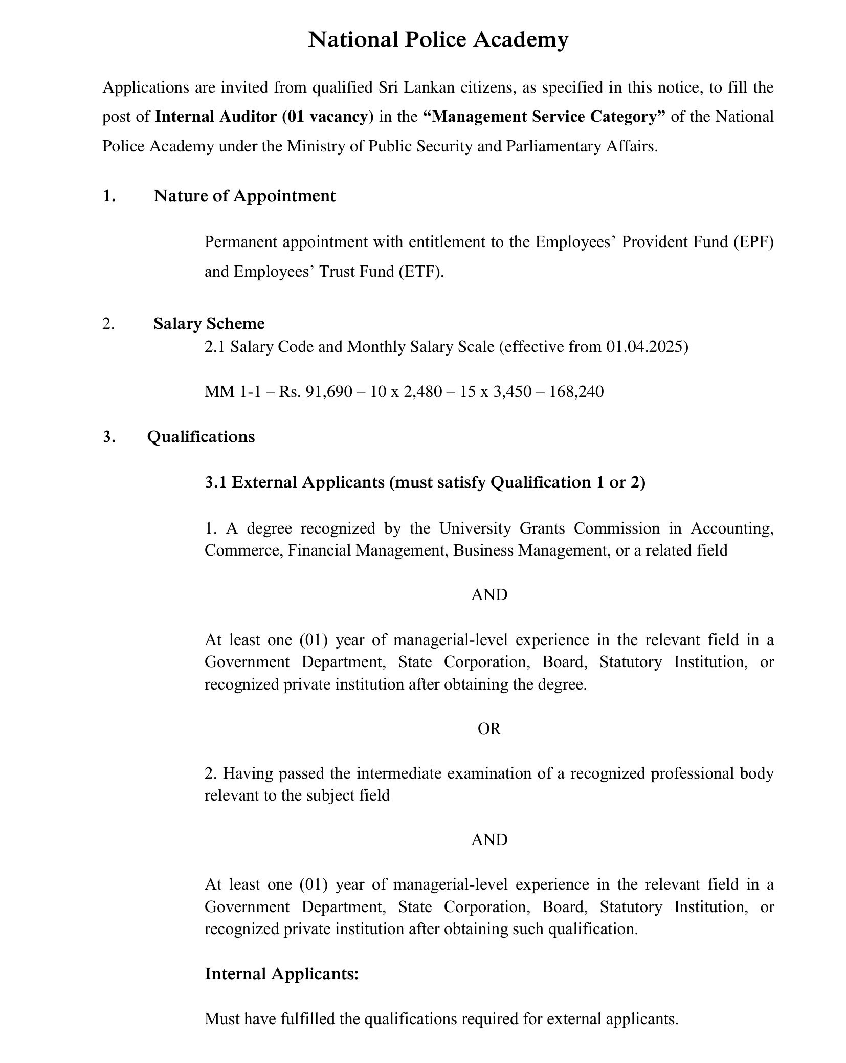 Internal Auditor - National Police Academy