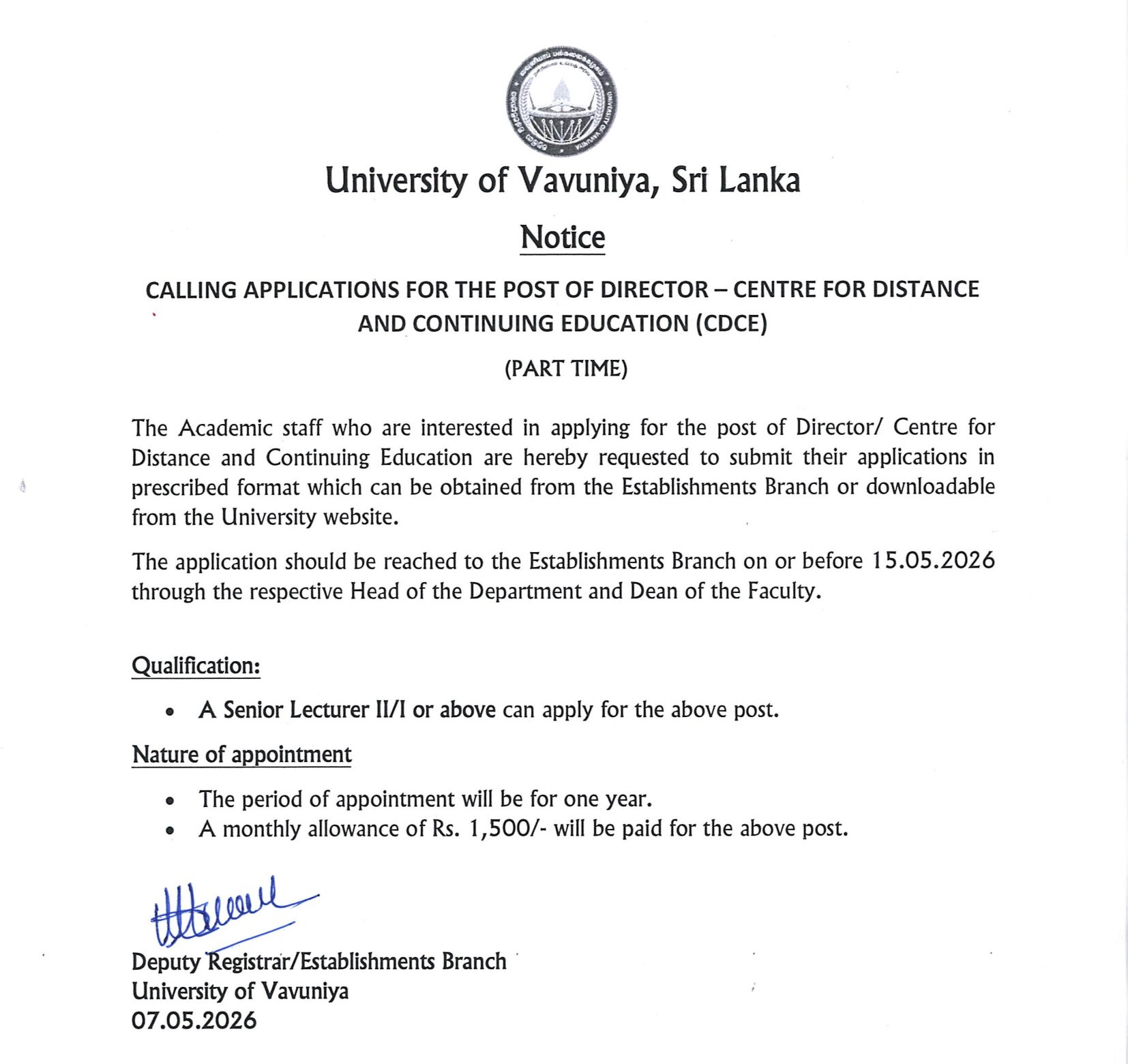 Director - University of Vavuniya