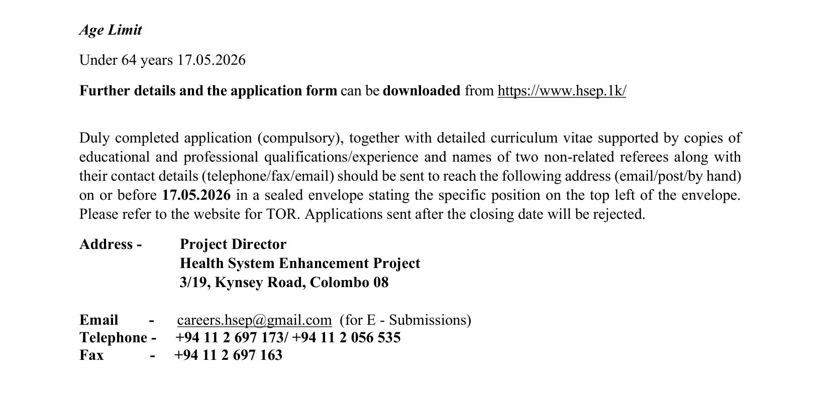 Management Assistant, Project Coordinator - Health System Enhancement Project - Ministry of Health and Mass Media