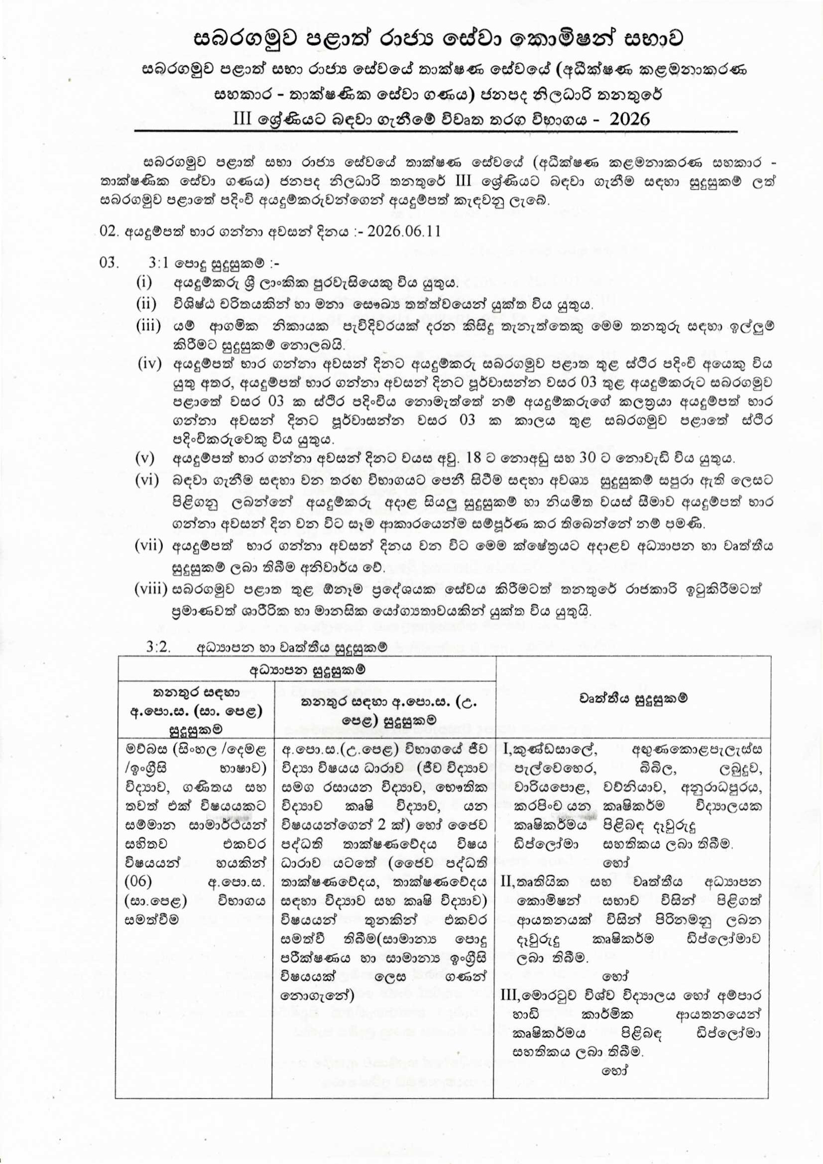 Colonial Officer (Open) - Sabaragamuwa Provincial Public Service Commission