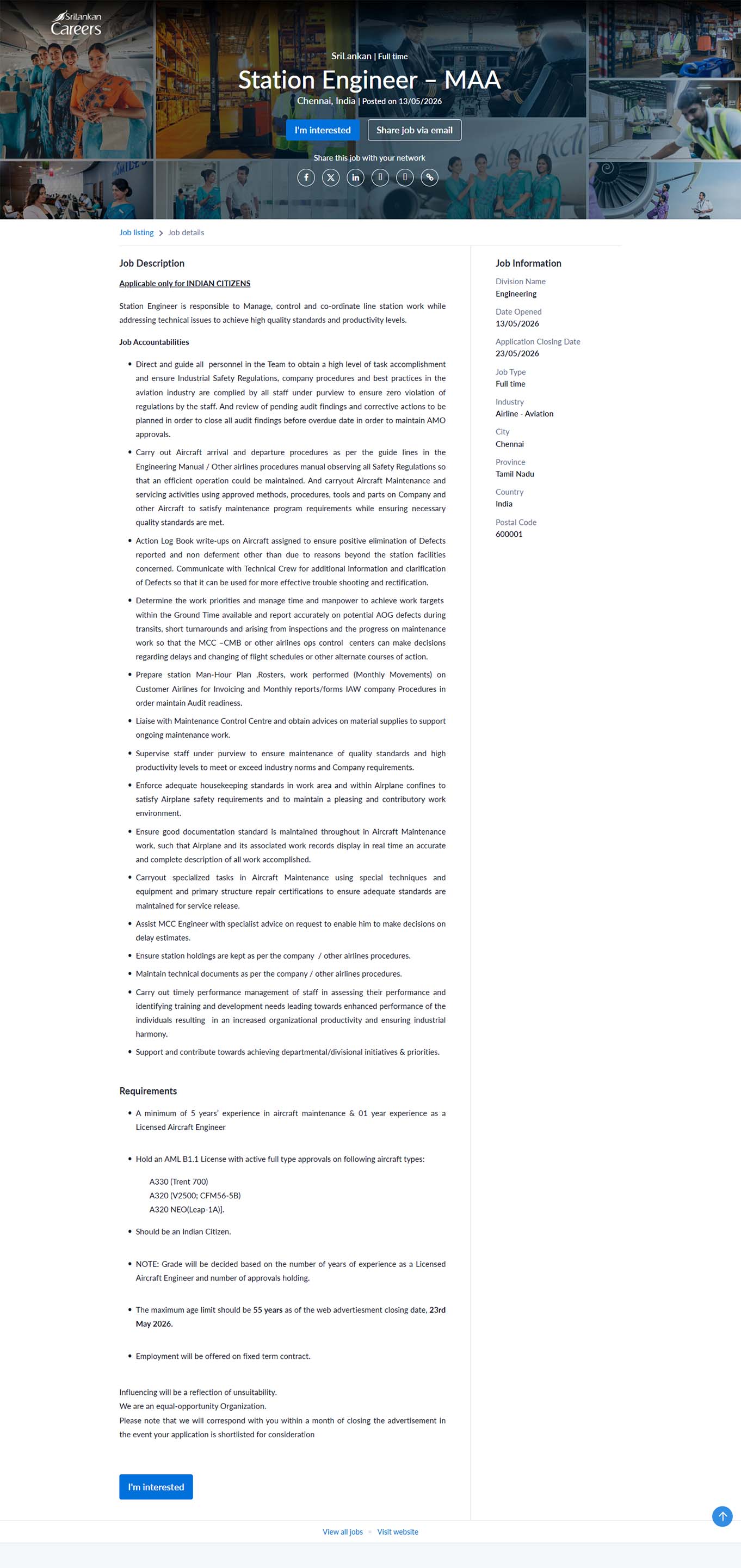 Station Engineer - SriLankan Airlines Limited