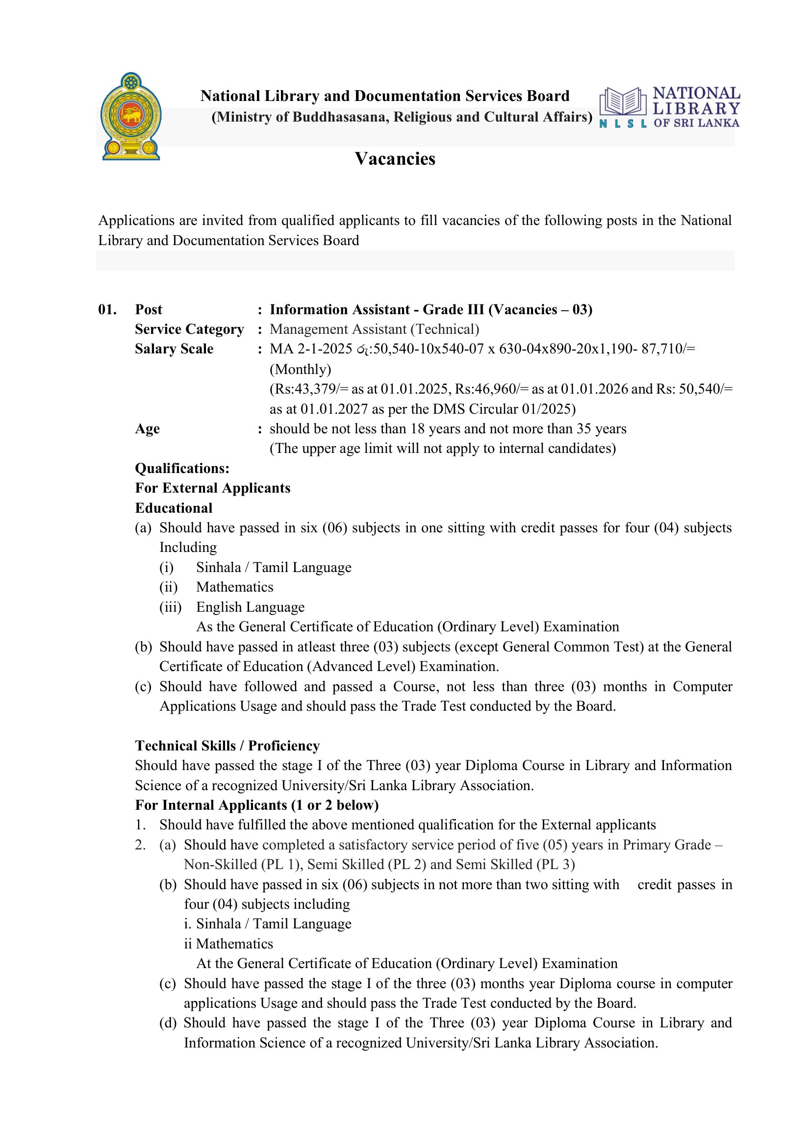 Information Assistant - National Library & Documentation Services Board