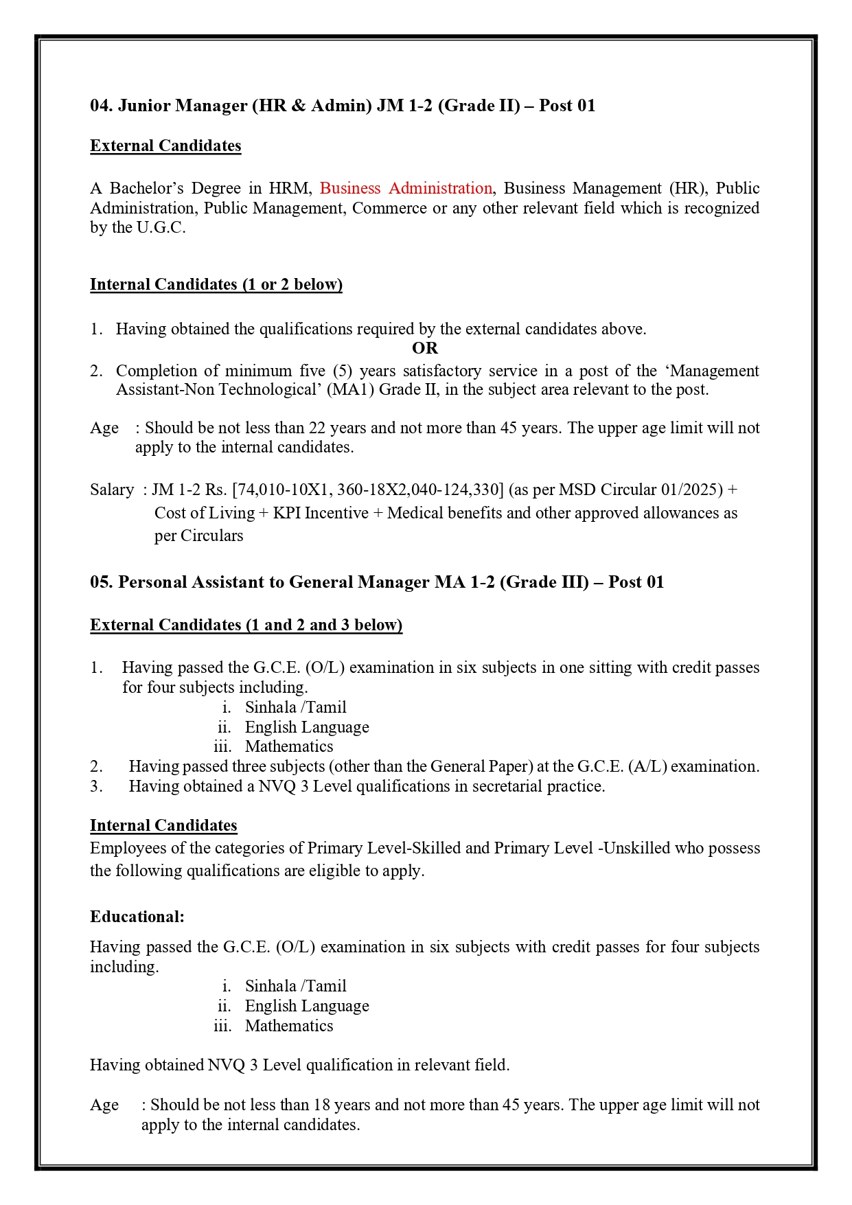 Deputy General Manager (Marketing), Junior Manager (Marketing, Claims & Recoveries, HR & Admin), Personal Assistant to General Manager - Sri Lanka Export Credit Insurance Corporation 