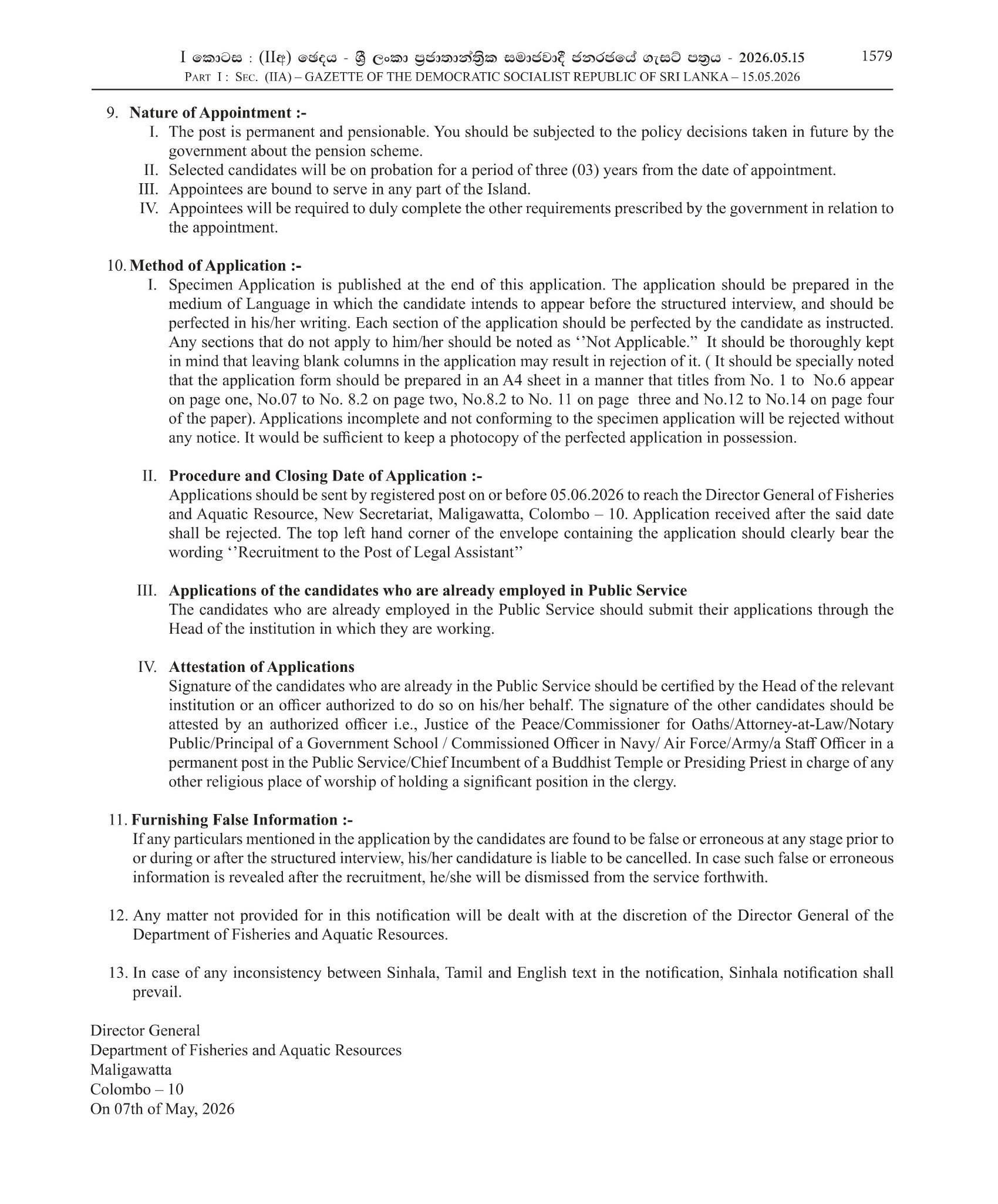 Legal Assistant - Department of Fisheries & Aquatic Resources
