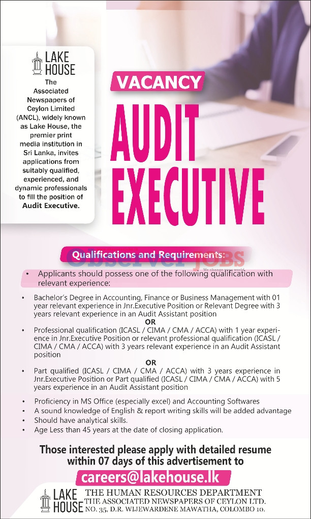 Audit Executive - The Associated Newspapers of Ceylon Limited