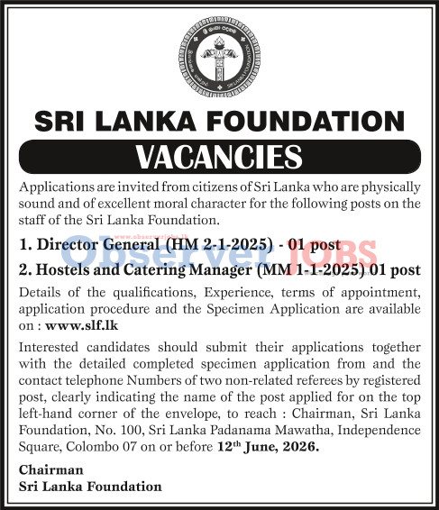 Director General, Hostels & Catering Manager - Sri Lanka Foundation