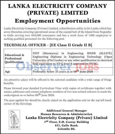 Technical Officer - Lanka Electricity Company (Private) Limited