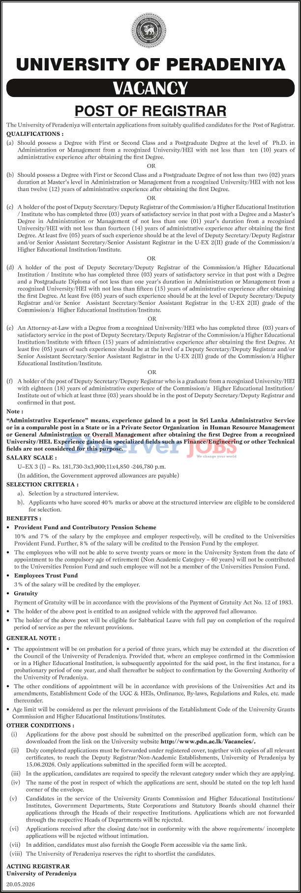 Registrar - University of Peradeniya