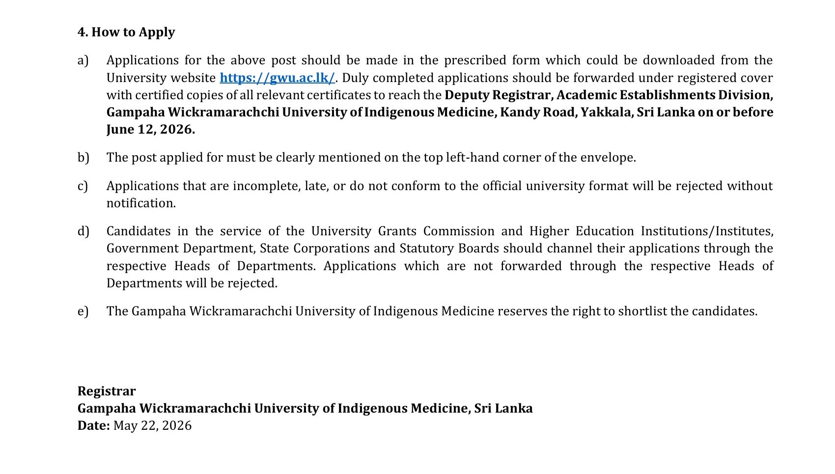 Works Engineer (Civil) - Gampaha Wickramarachchi University of Indigenous Medicine