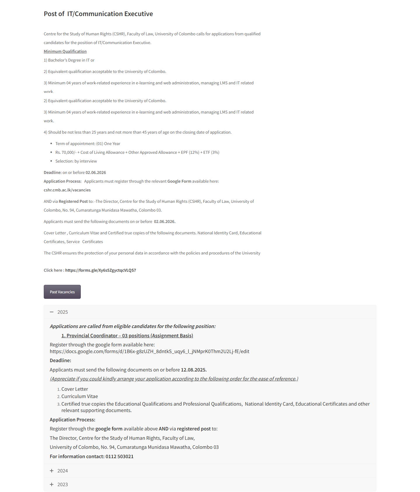 IT/Communication Executive - University of Colombo