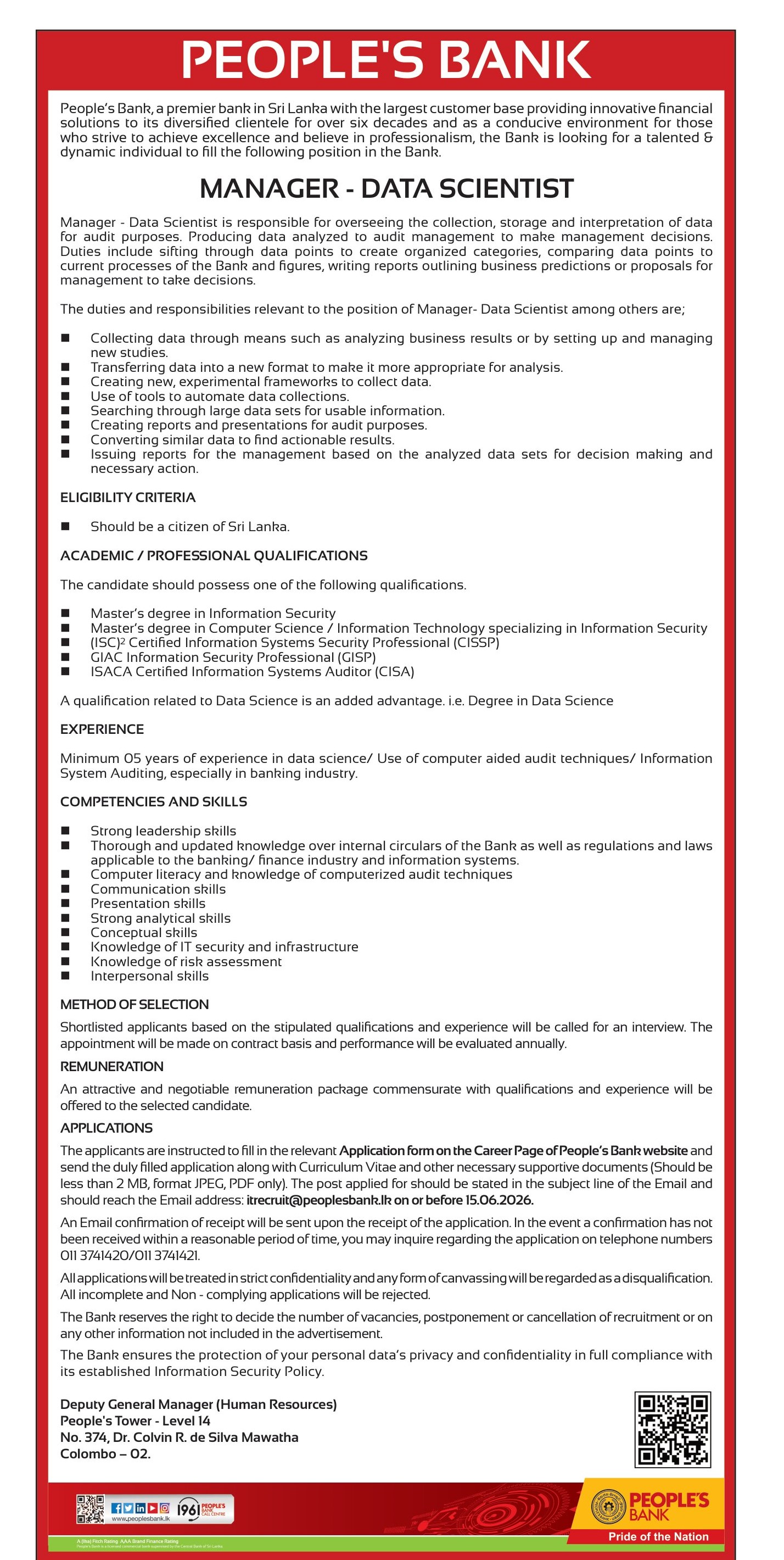 Manager, Deputy Manager - Peoples’ Bank