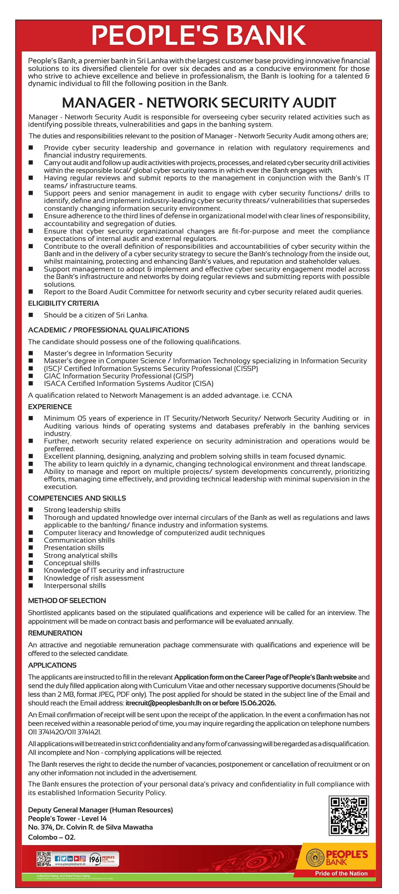 Manager, Deputy Manager - Peoples’ Bank
