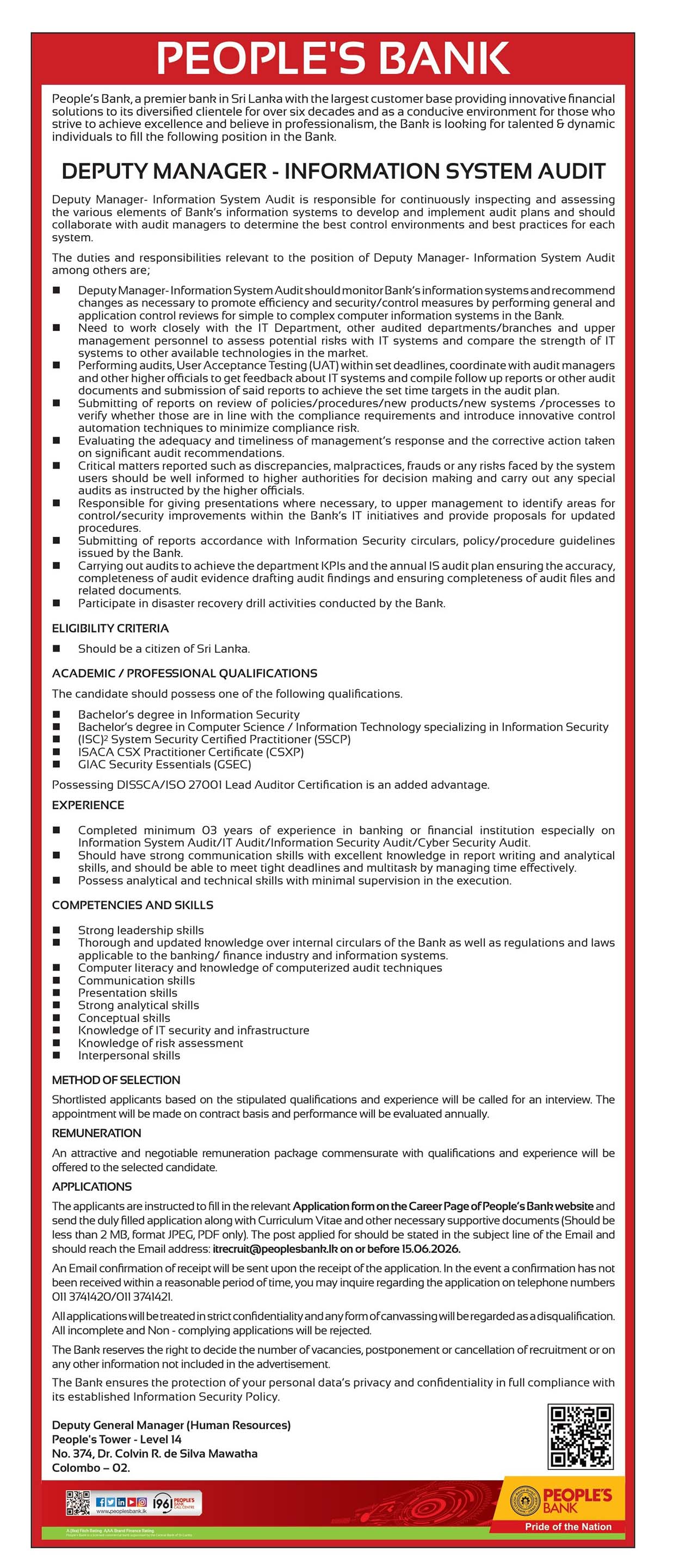 Manager, Deputy Manager - Peoples’ Bank