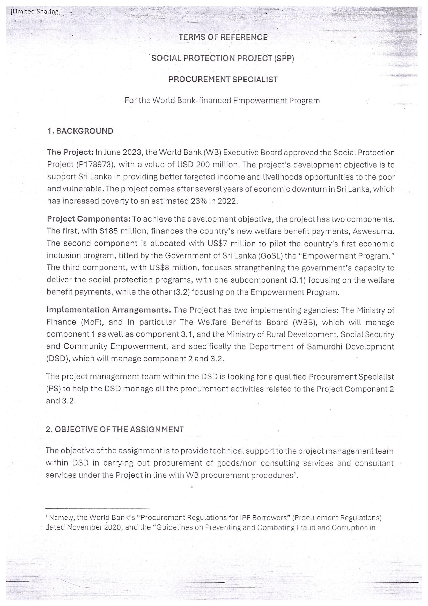 Procurement Specialist - Department of Samurdhi Development