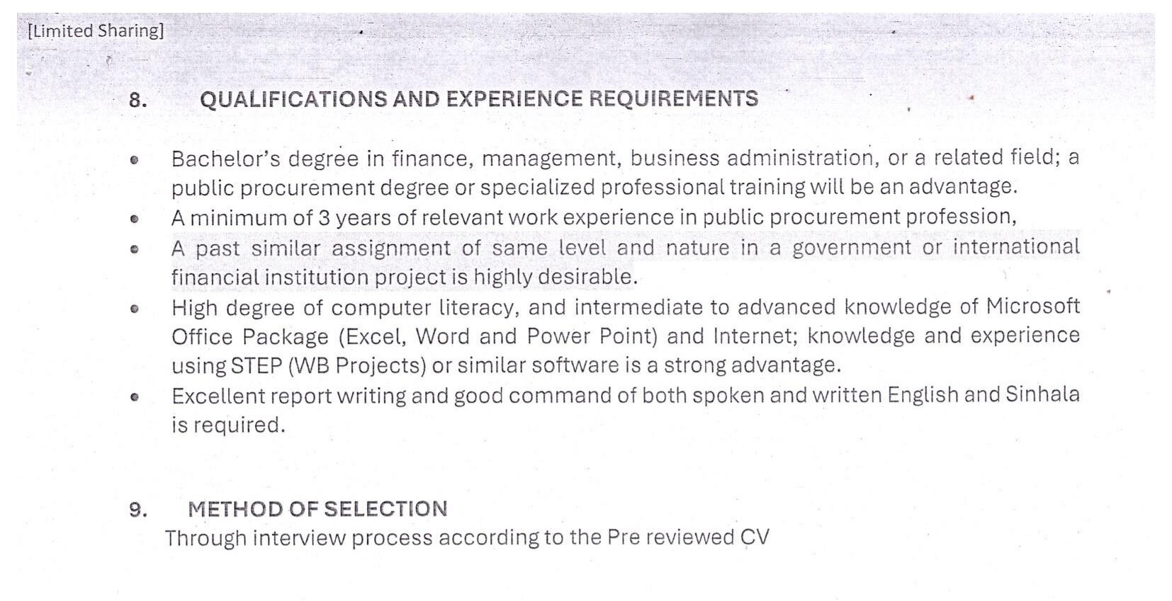 Procurement Specialist - Department of Samurdhi Development