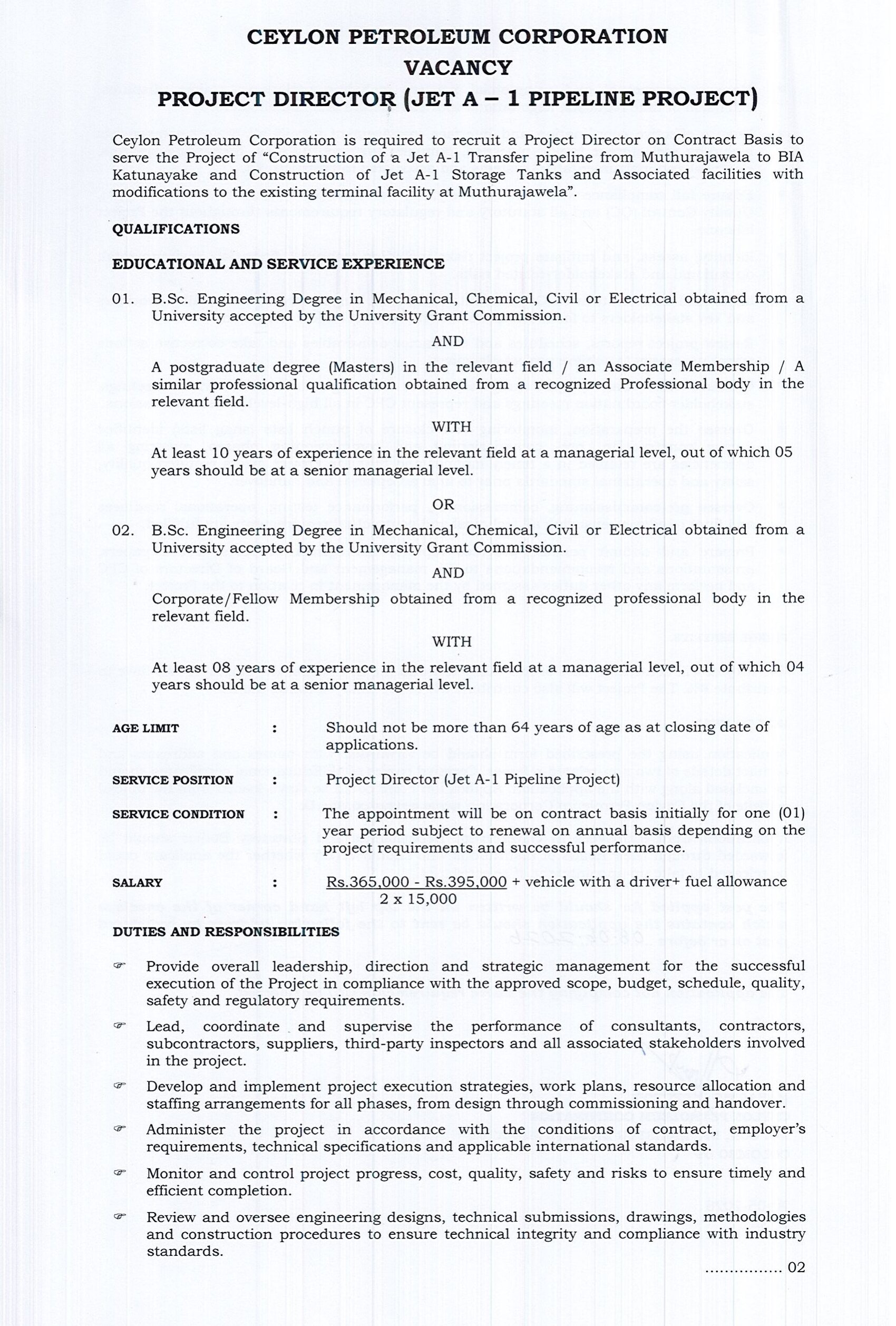 Project Director - Ceylon Petroleum Corporation