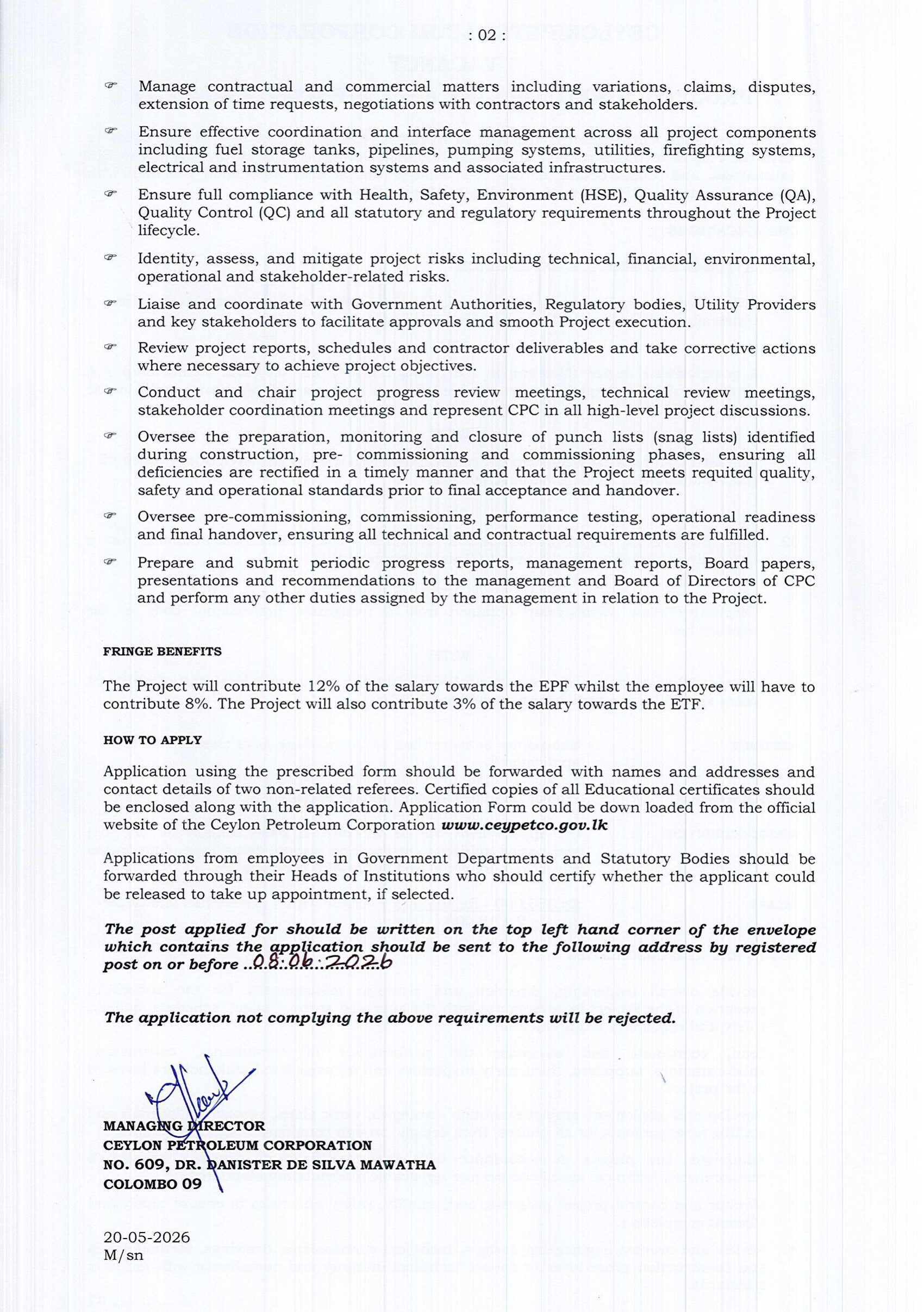 Project Director - Ceylon Petroleum Corporation