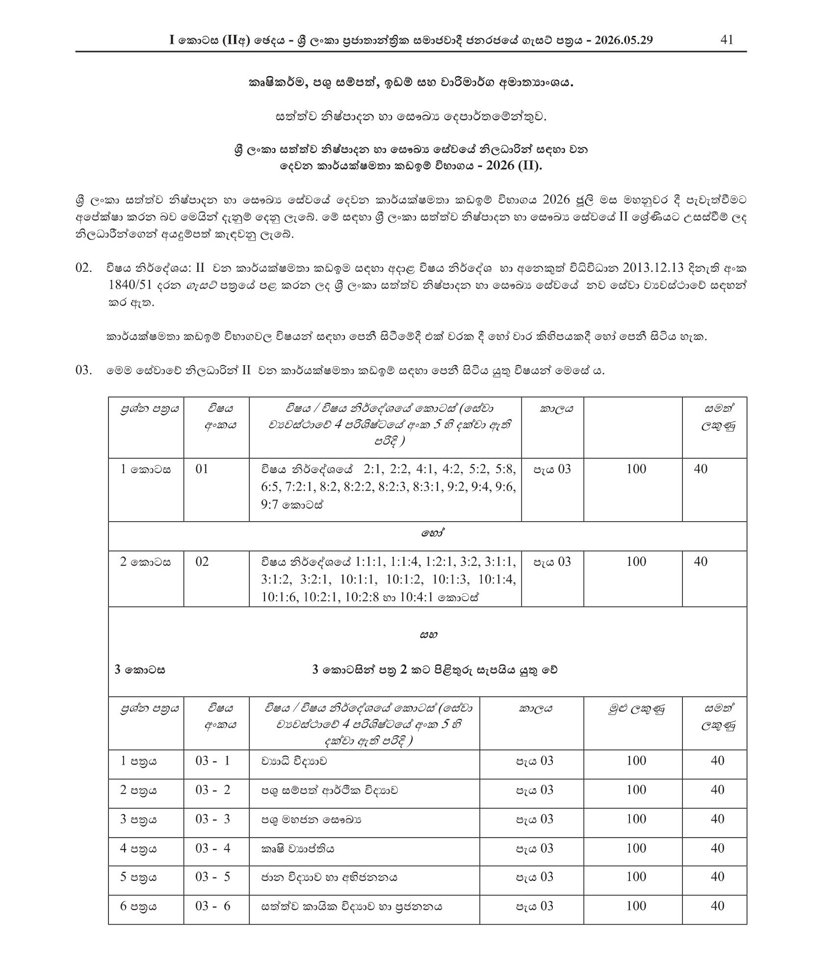 The Second Efficiency Bar Examination for Officer in Sri Lanka Animal Production & Health Service - 2026(2)