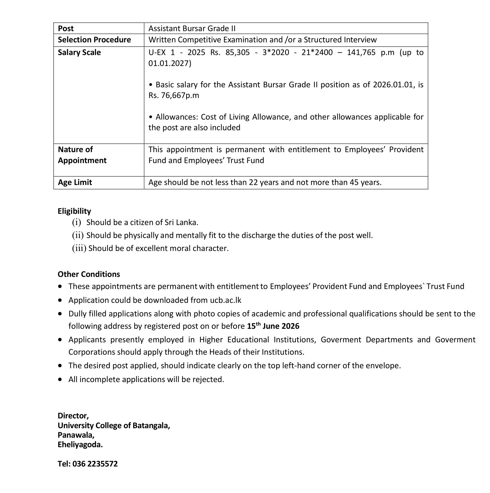Assistant Bursar - University College of Batangala - University of Vocational Technology
