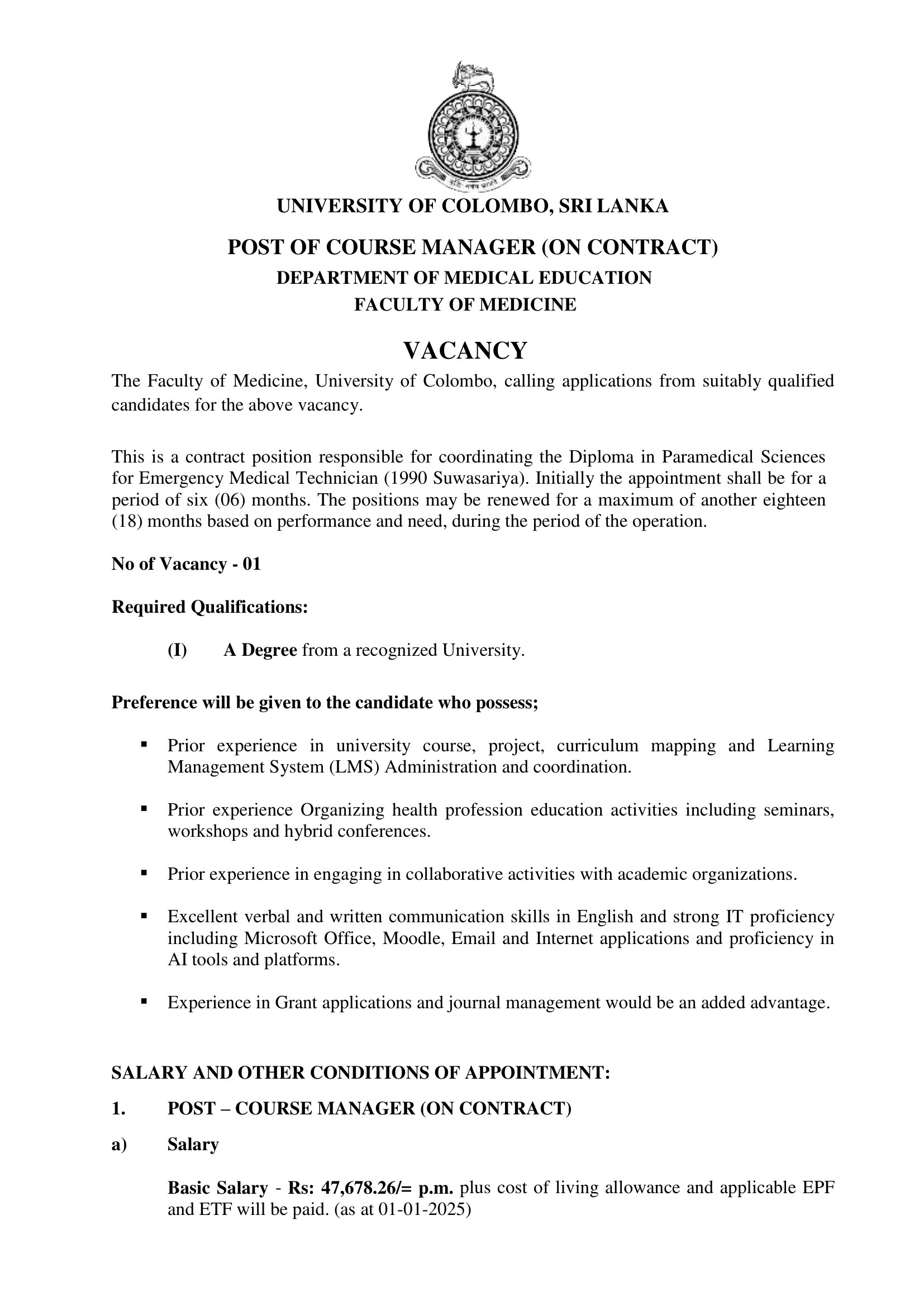 Course Manager - University of Colombo
