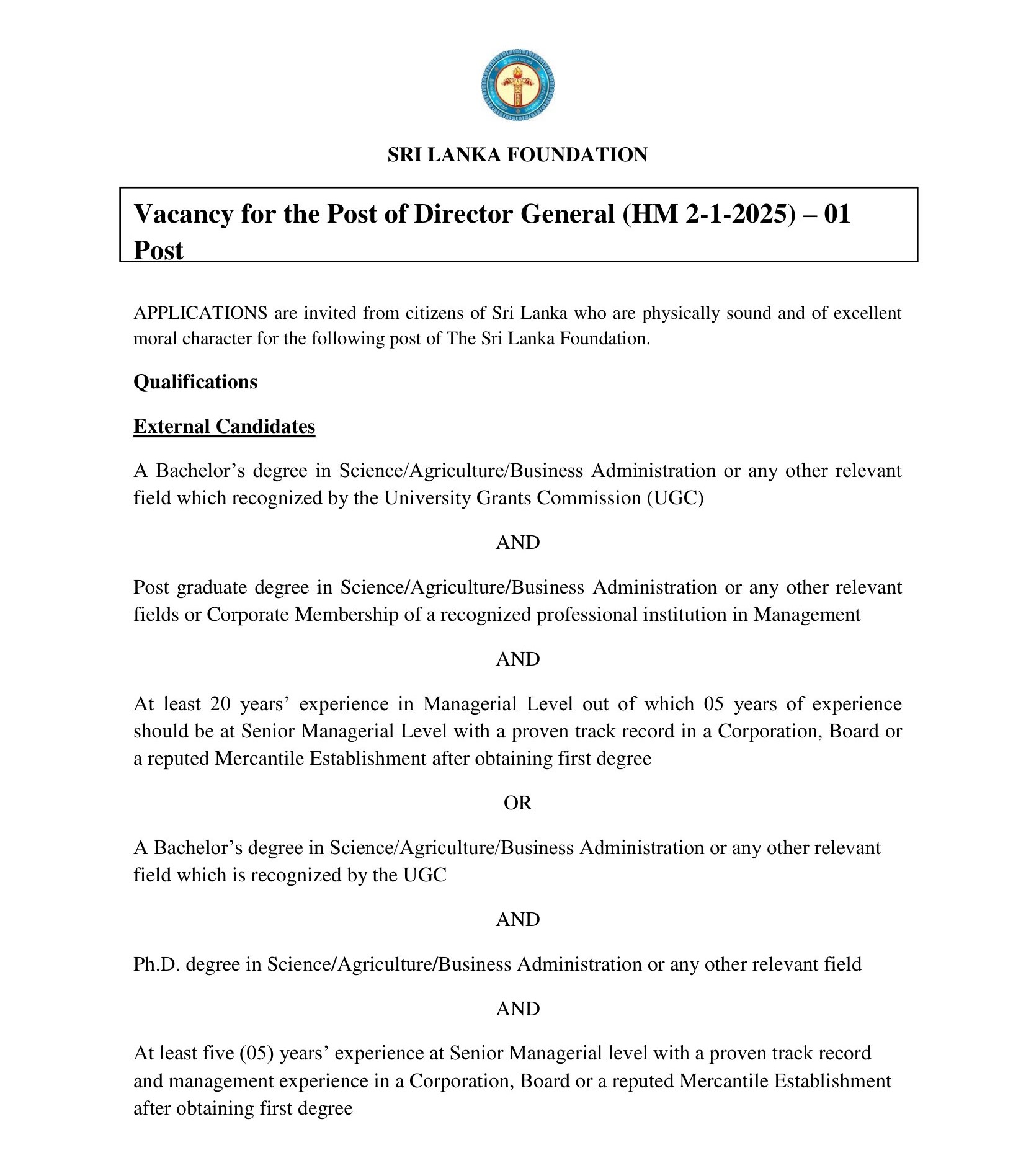 Director General - Sri Lanka Foundation