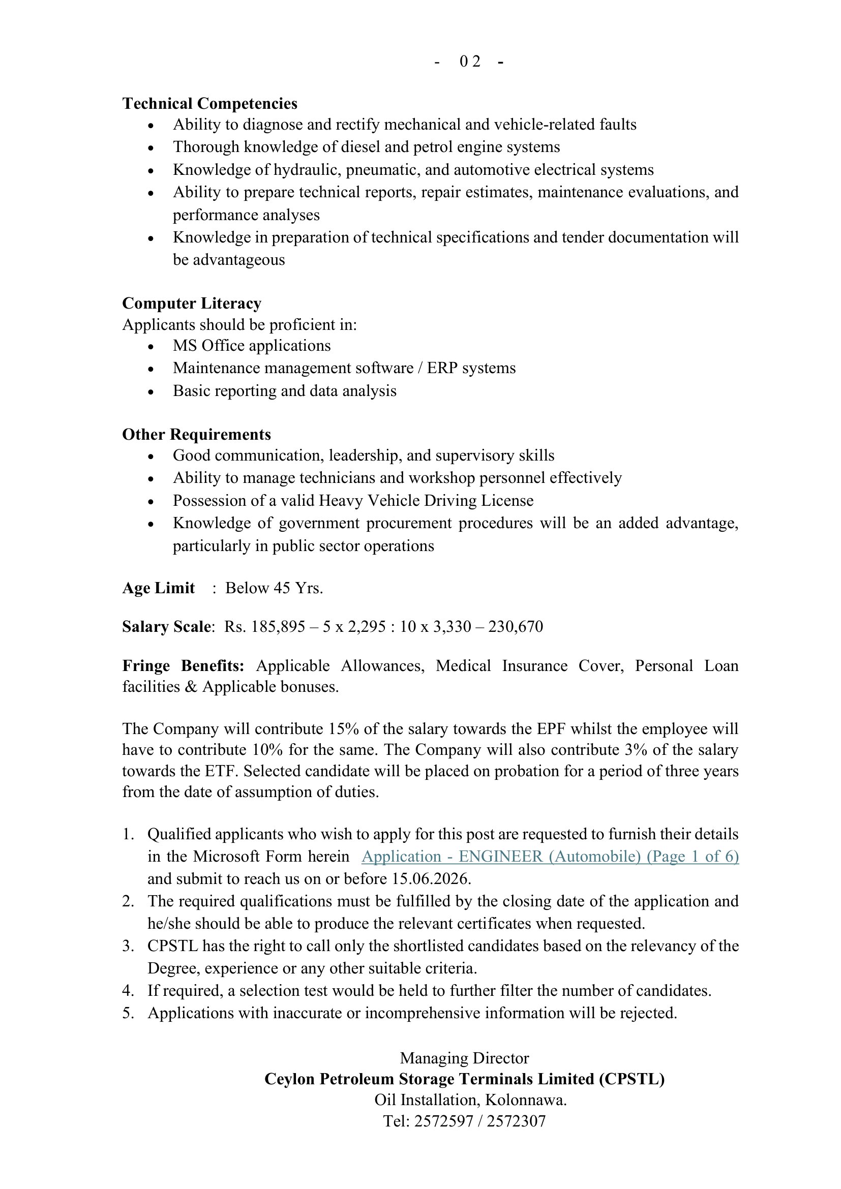 Engineer - Ceylon Petroleum Storage Terminals Limited
