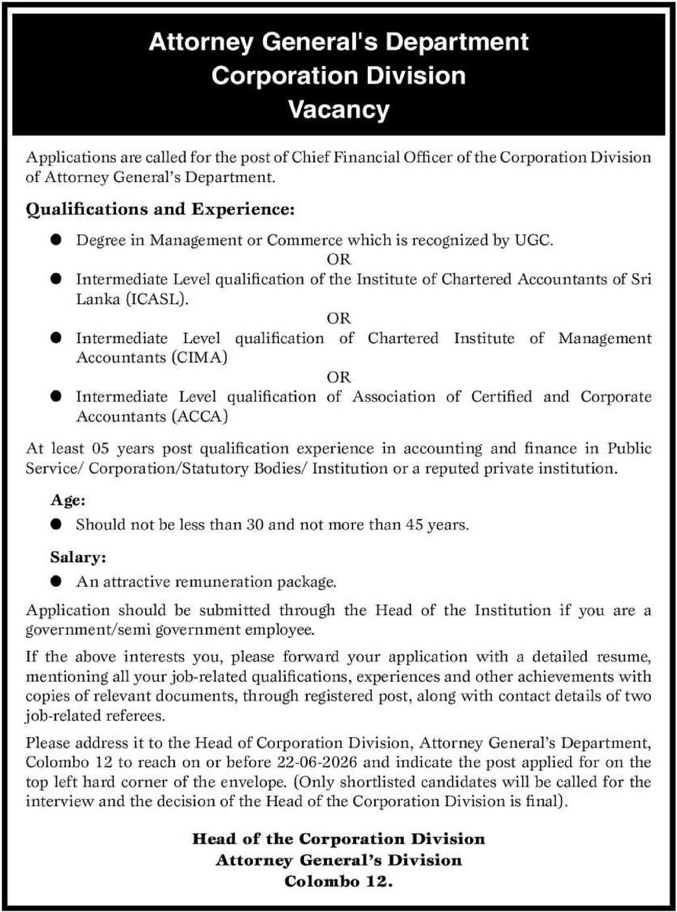 Chief Financial Officer - Attorney General’s Department