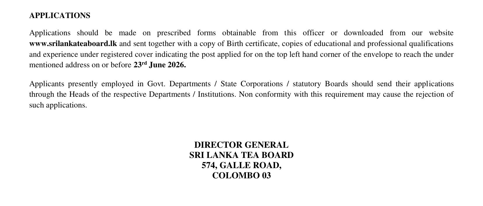 Legal Officer - Sri Lanka Tea Board