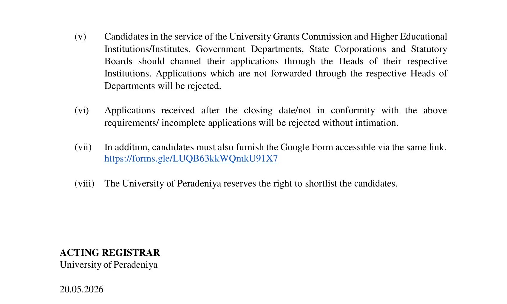Registrar - University of Peradeniya