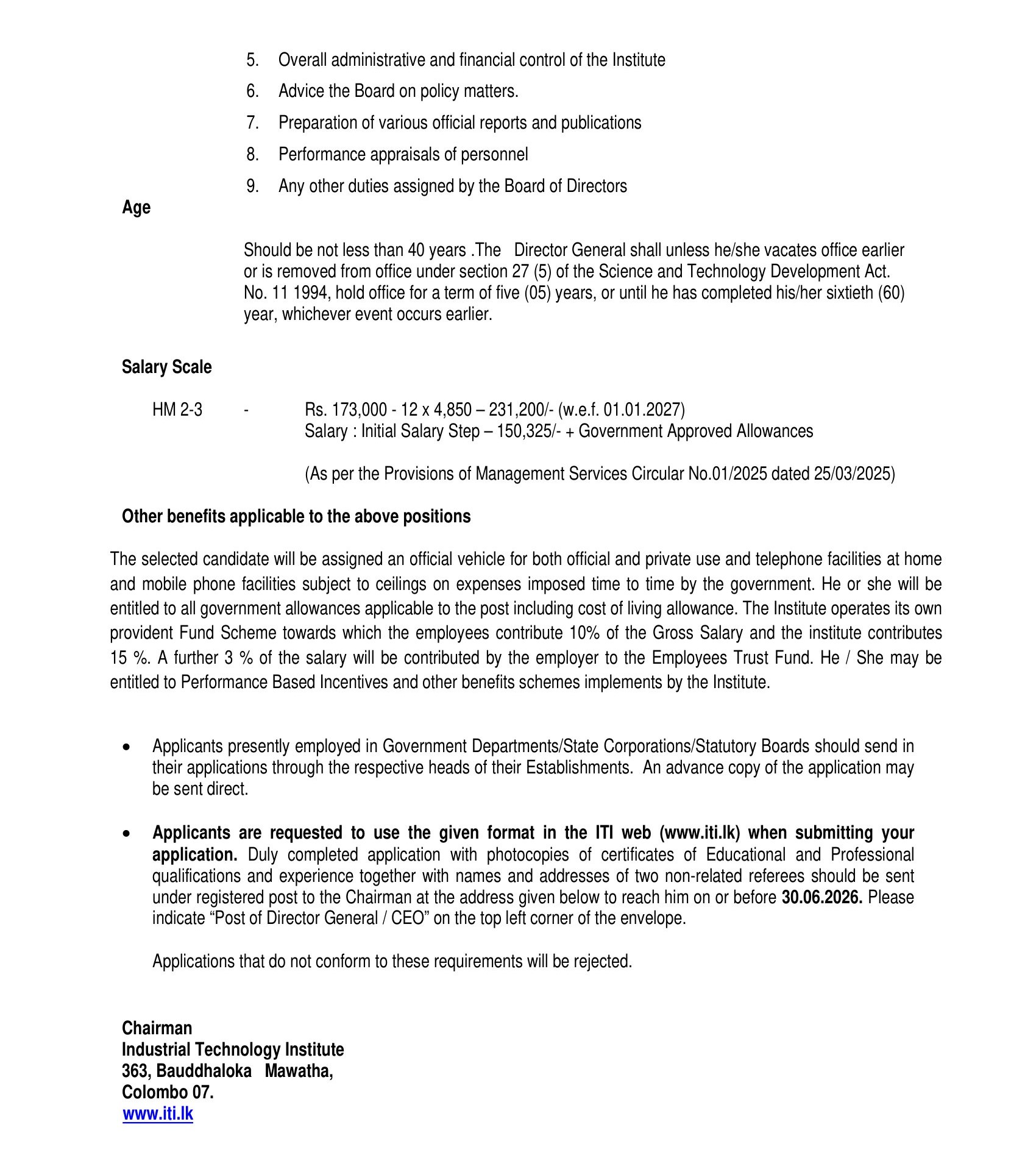 Director General / CEO - Industrial Technology Institute