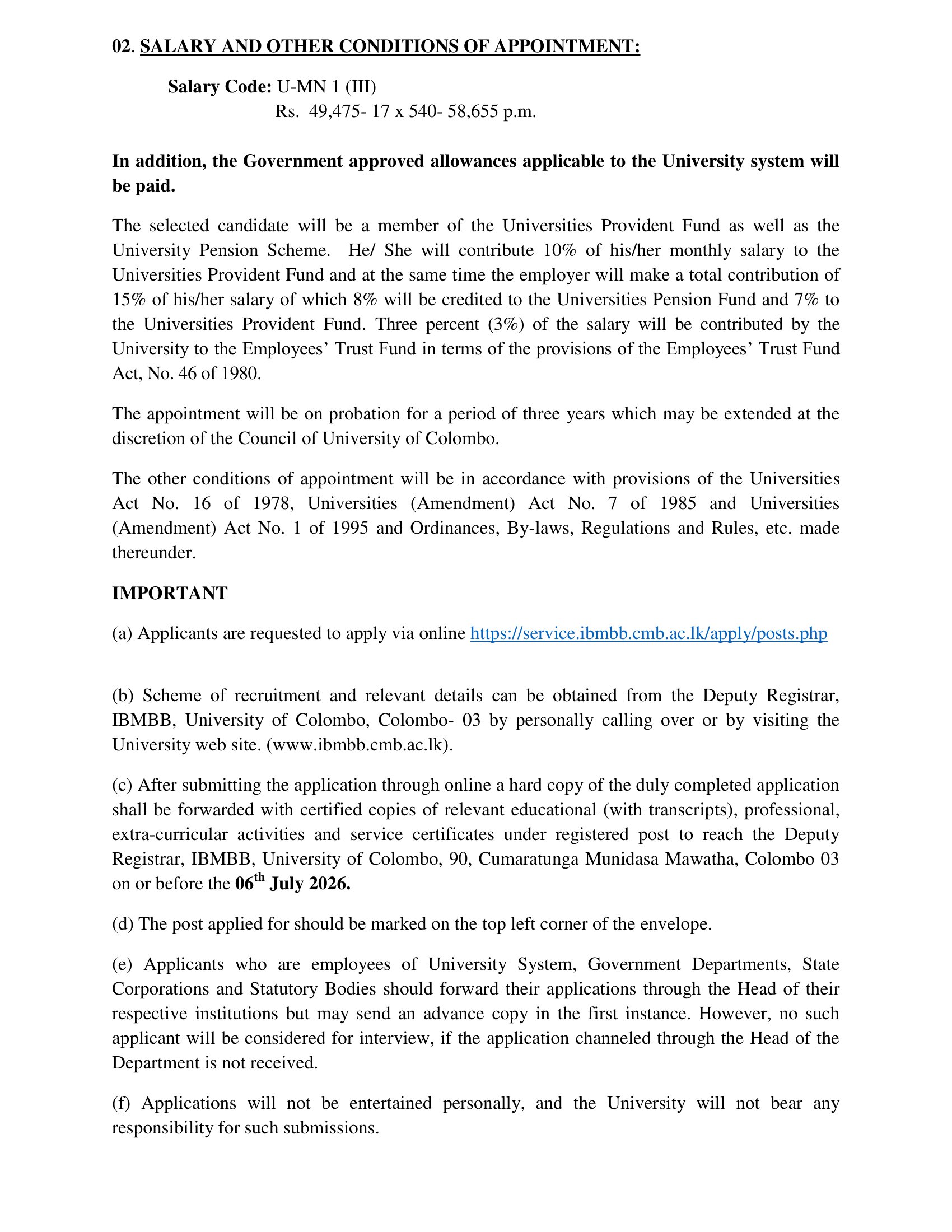 Management Assistant - Institute of Biochemistry, Molecular Biology & Biotechnology - University of Colombo