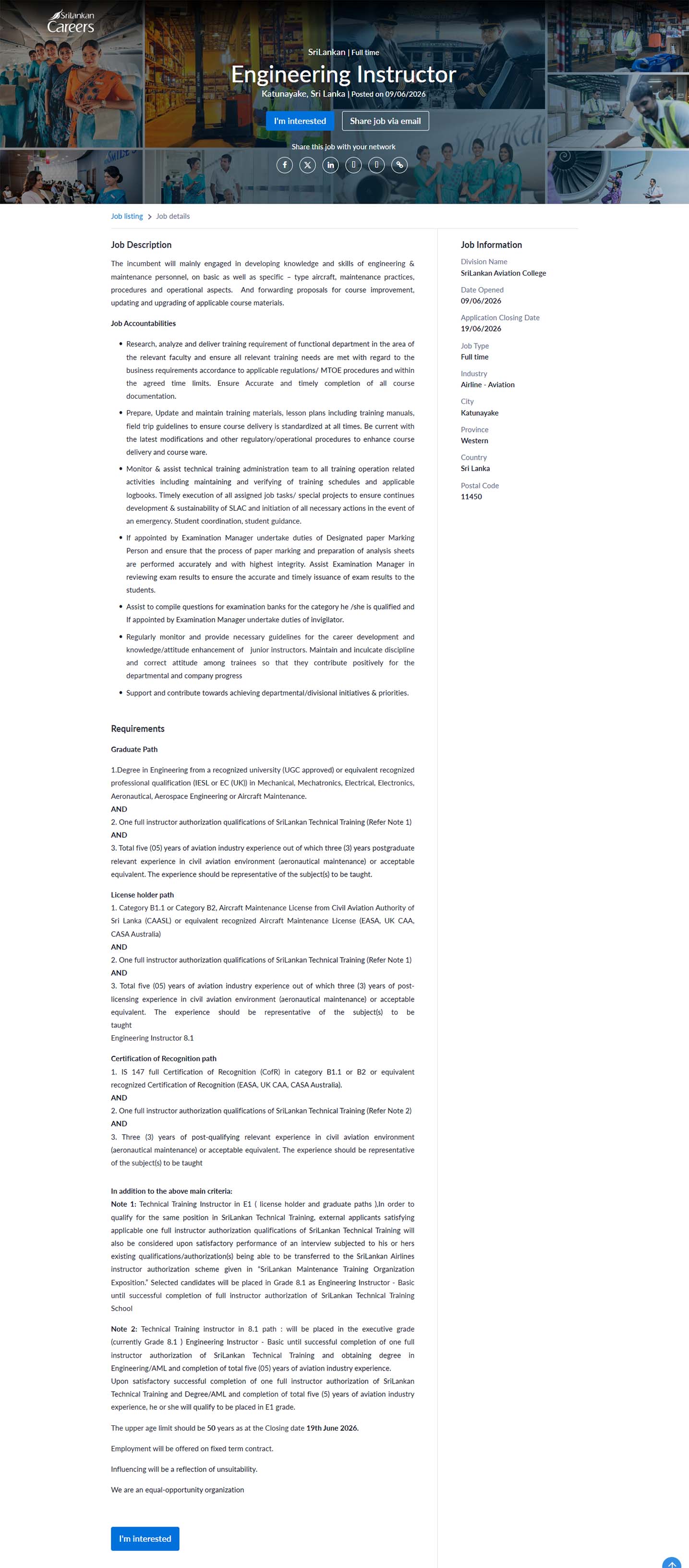 Engineering Instructor - SriLankan Airlines Limited